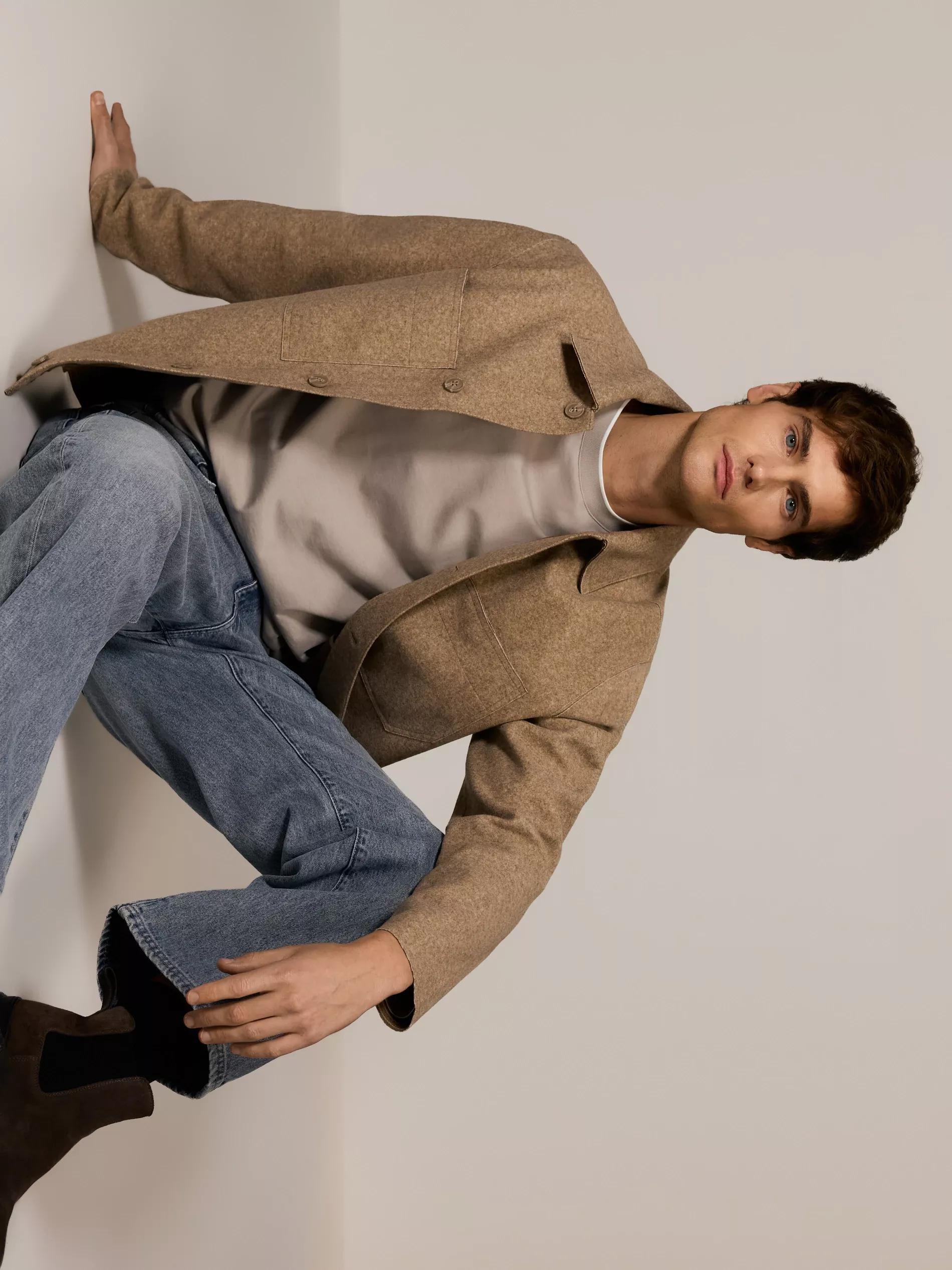 Brown Long Sleeve T-Shirt With Stitching, Brown, large image number 1