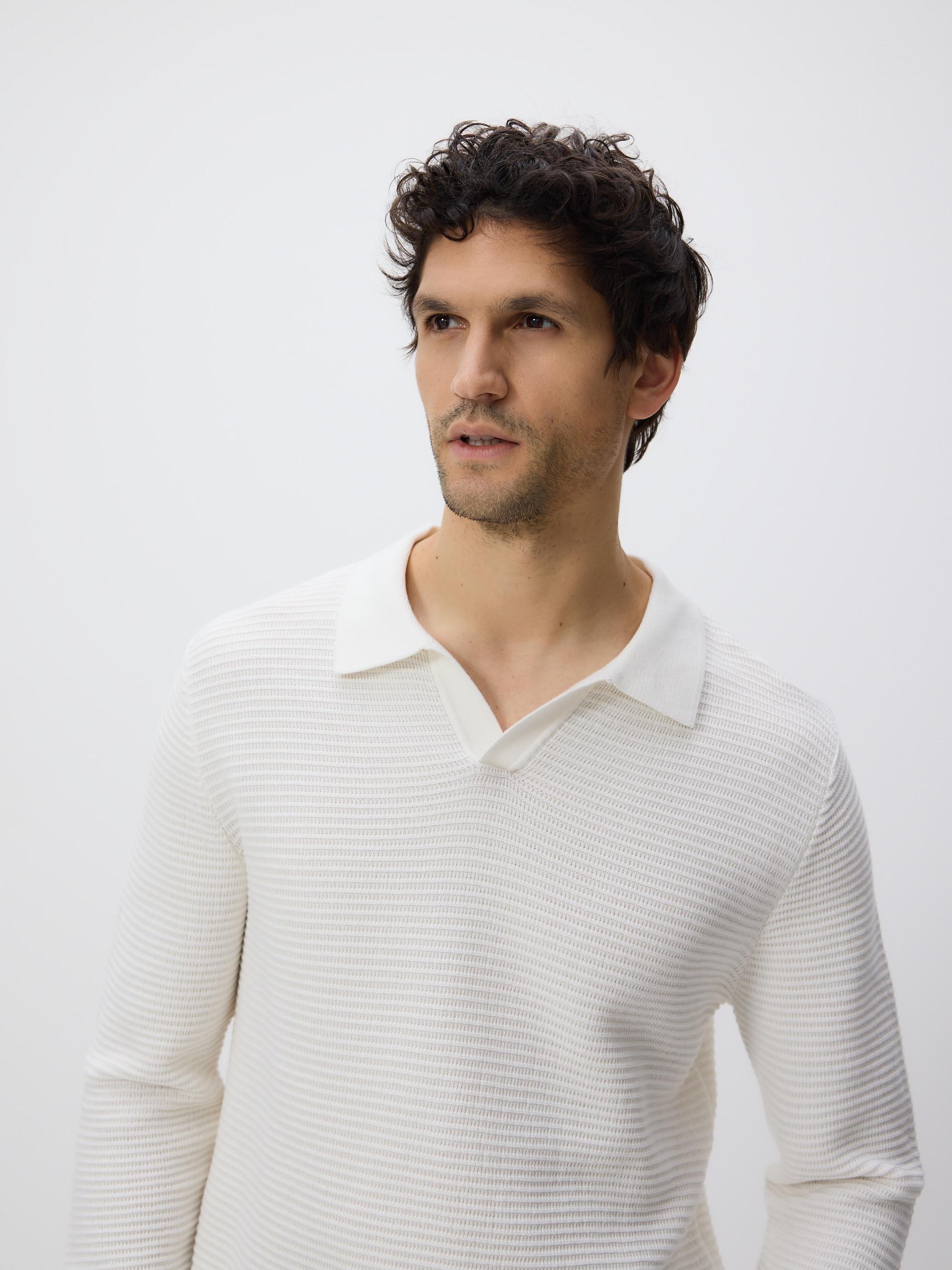 White Structural Fabric Polo Jumper, White, large image number 0