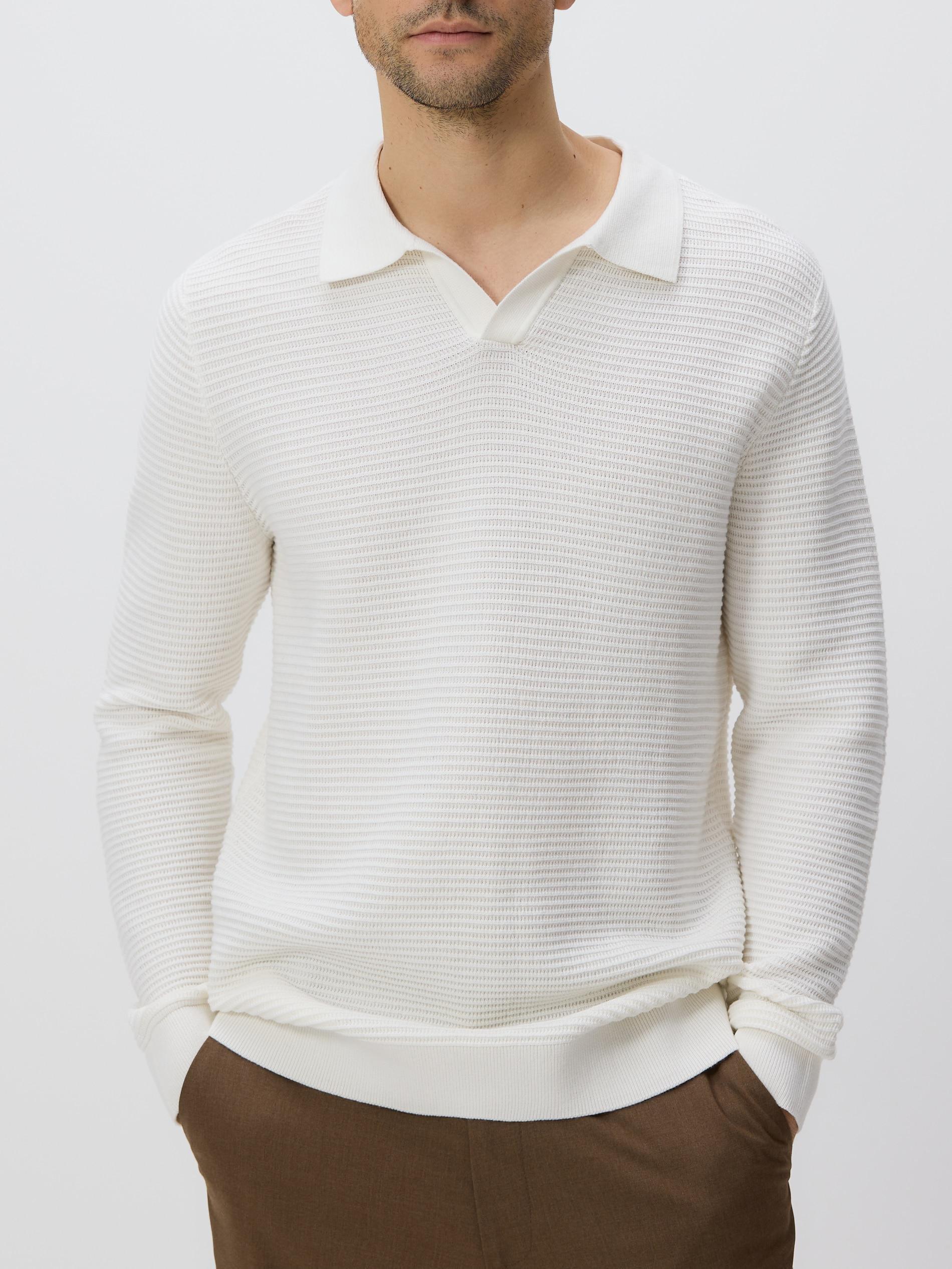 White Structural Fabric Polo Jumper, White, large image number 1