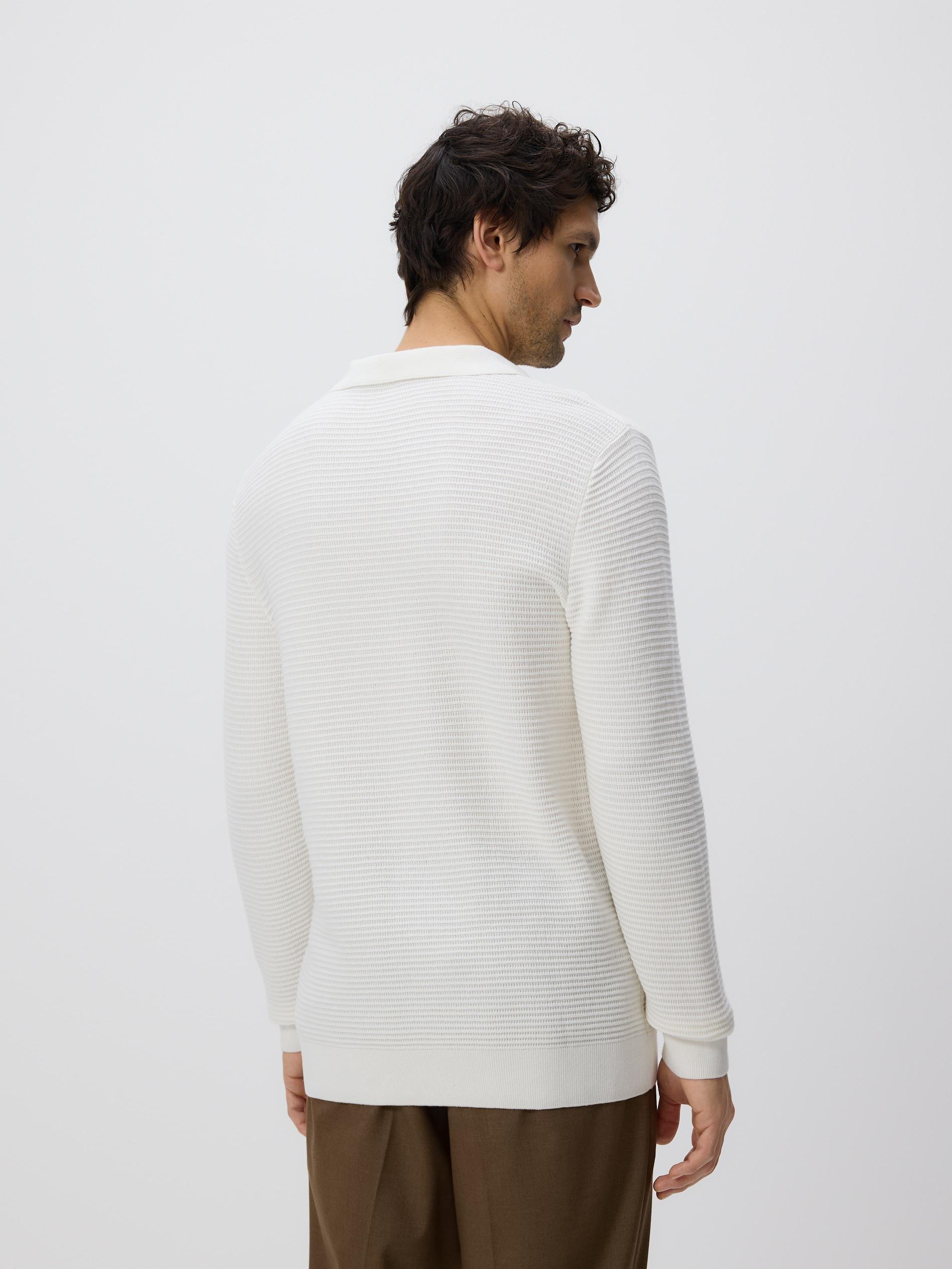 White Structural Fabric Polo Jumper, White, large image number 2