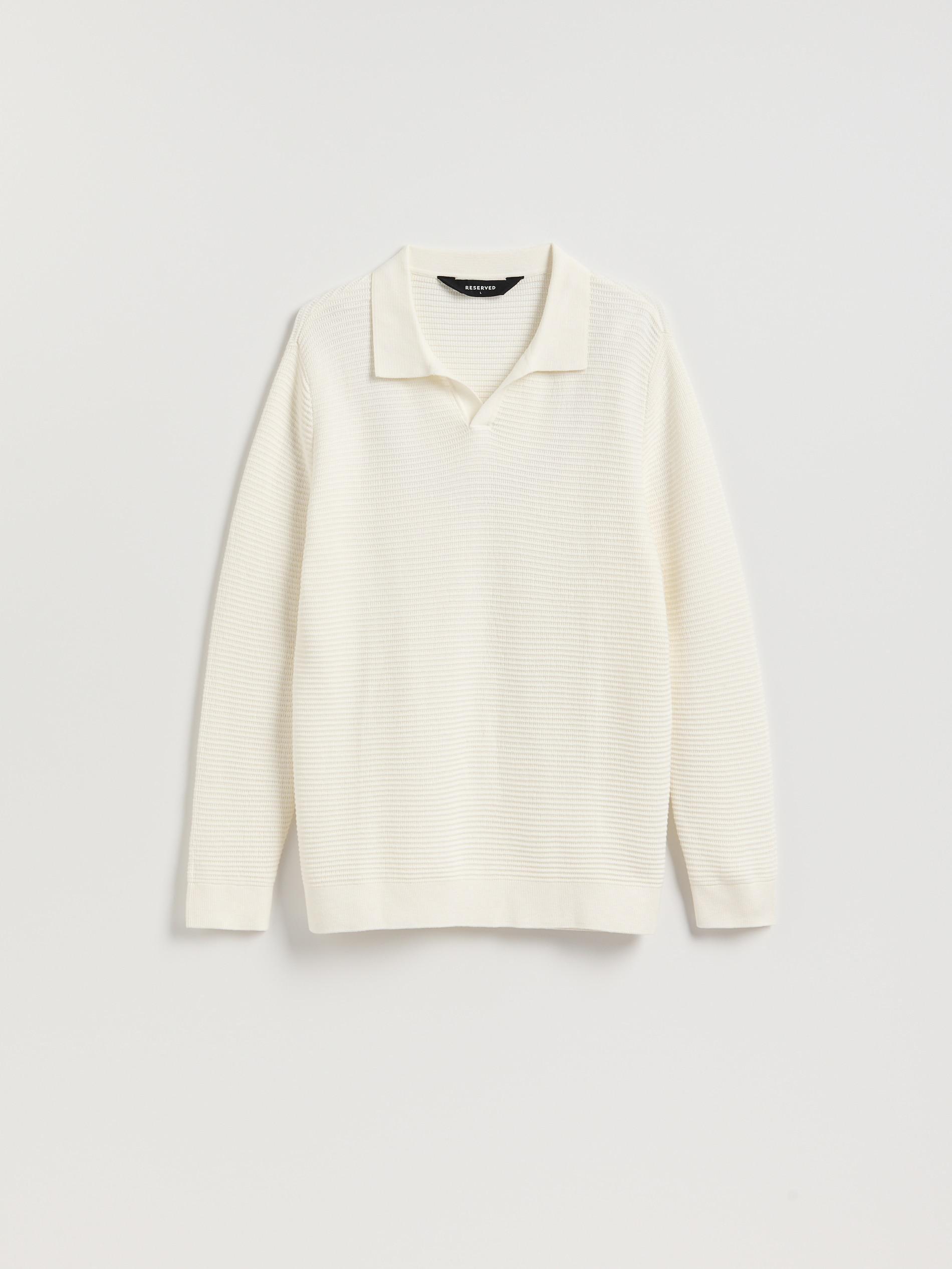 White Structural Fabric Polo Jumper, White, large image number 4