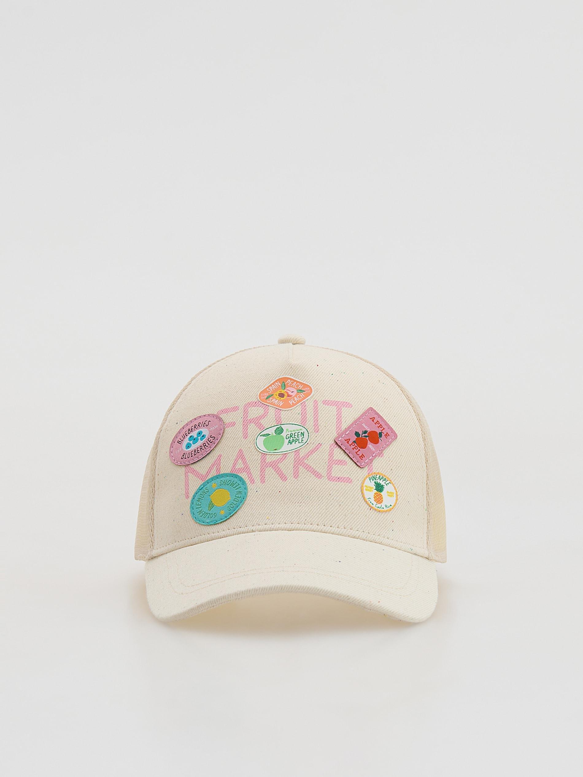 Cream Cap With Patches, Ivory, large image number 0