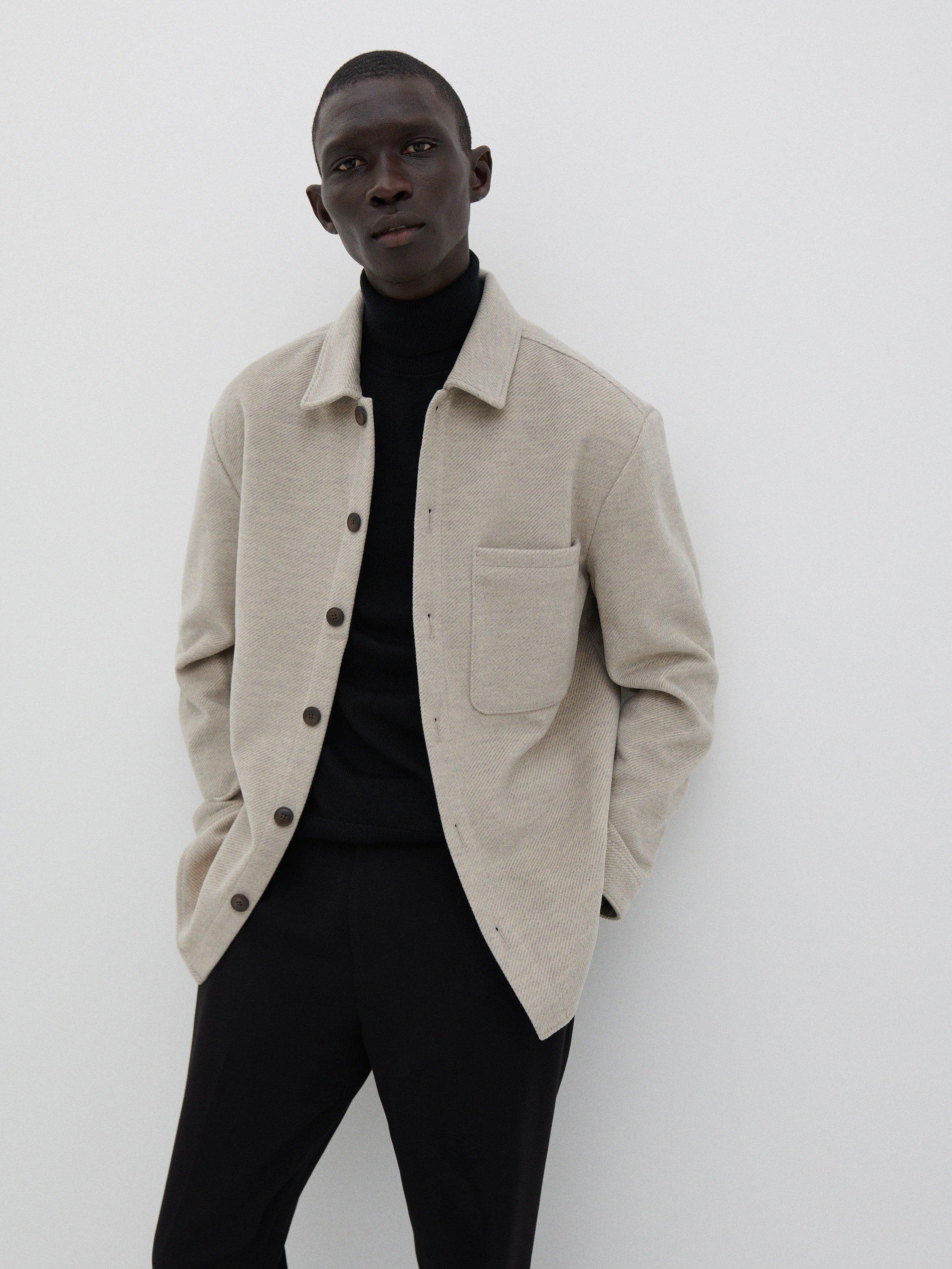 Beige Structured Knit Shirt Jacket, Men, , large image number 0