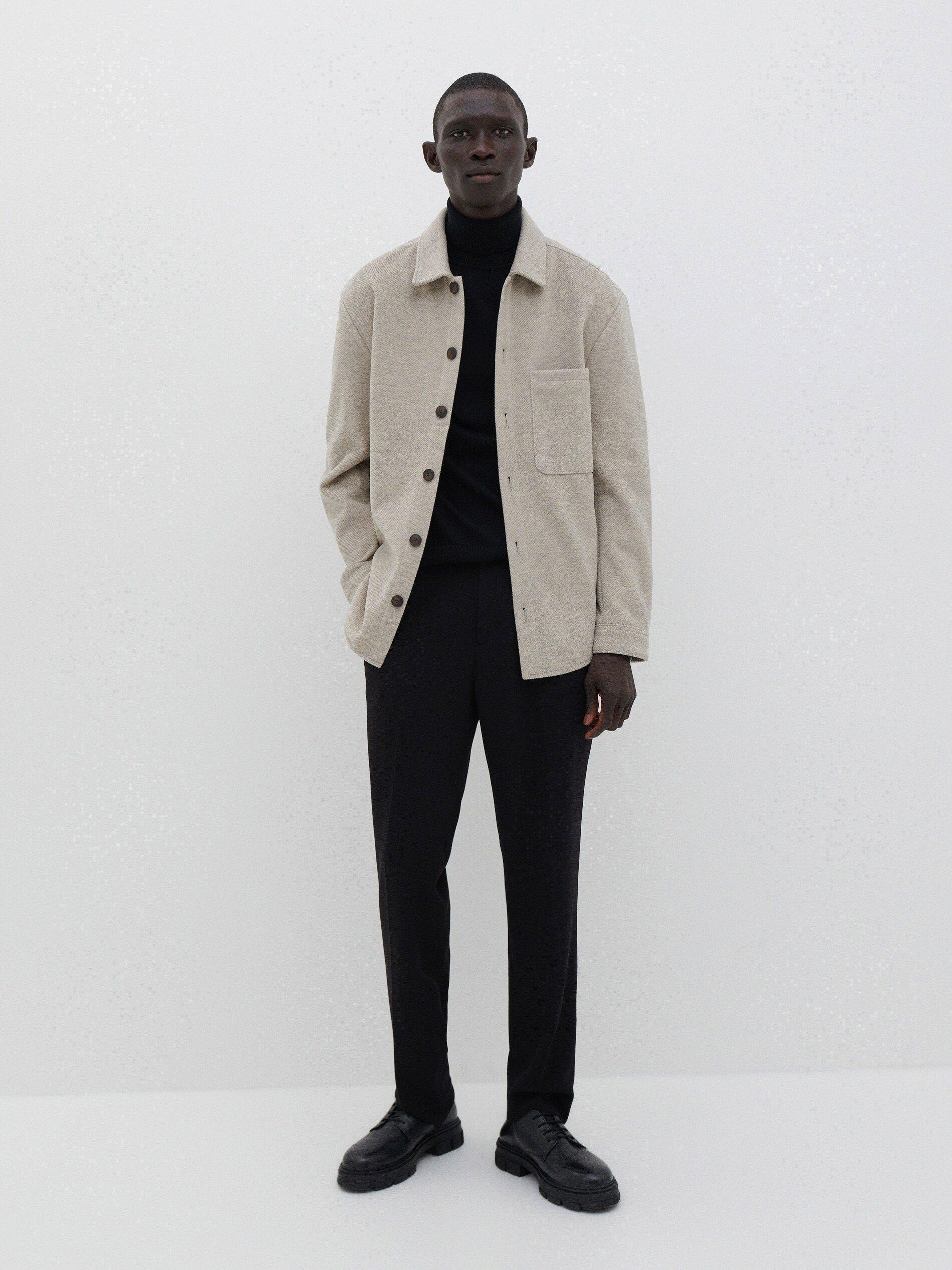 Beige Structured Knit Shirt Jacket, Men, , large image number 1