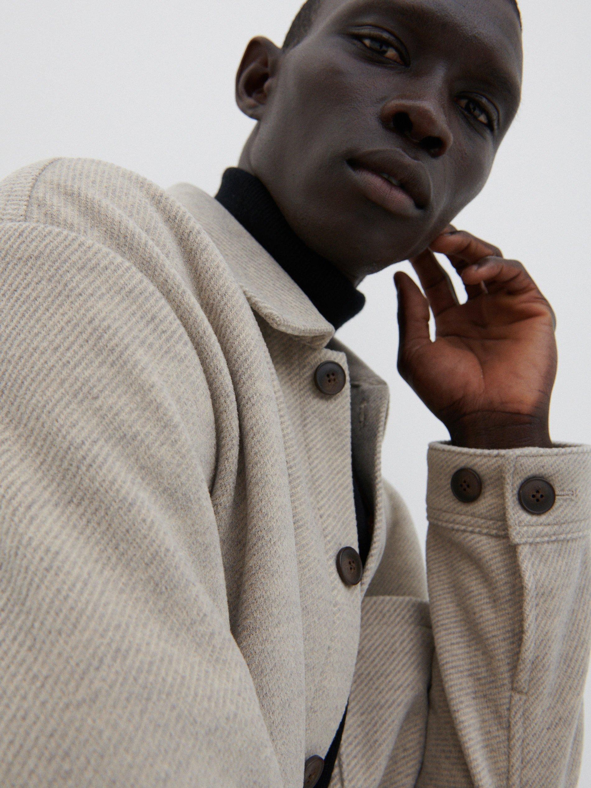 Beige Structured Knit Shirt Jacket, Men, , large image number 3