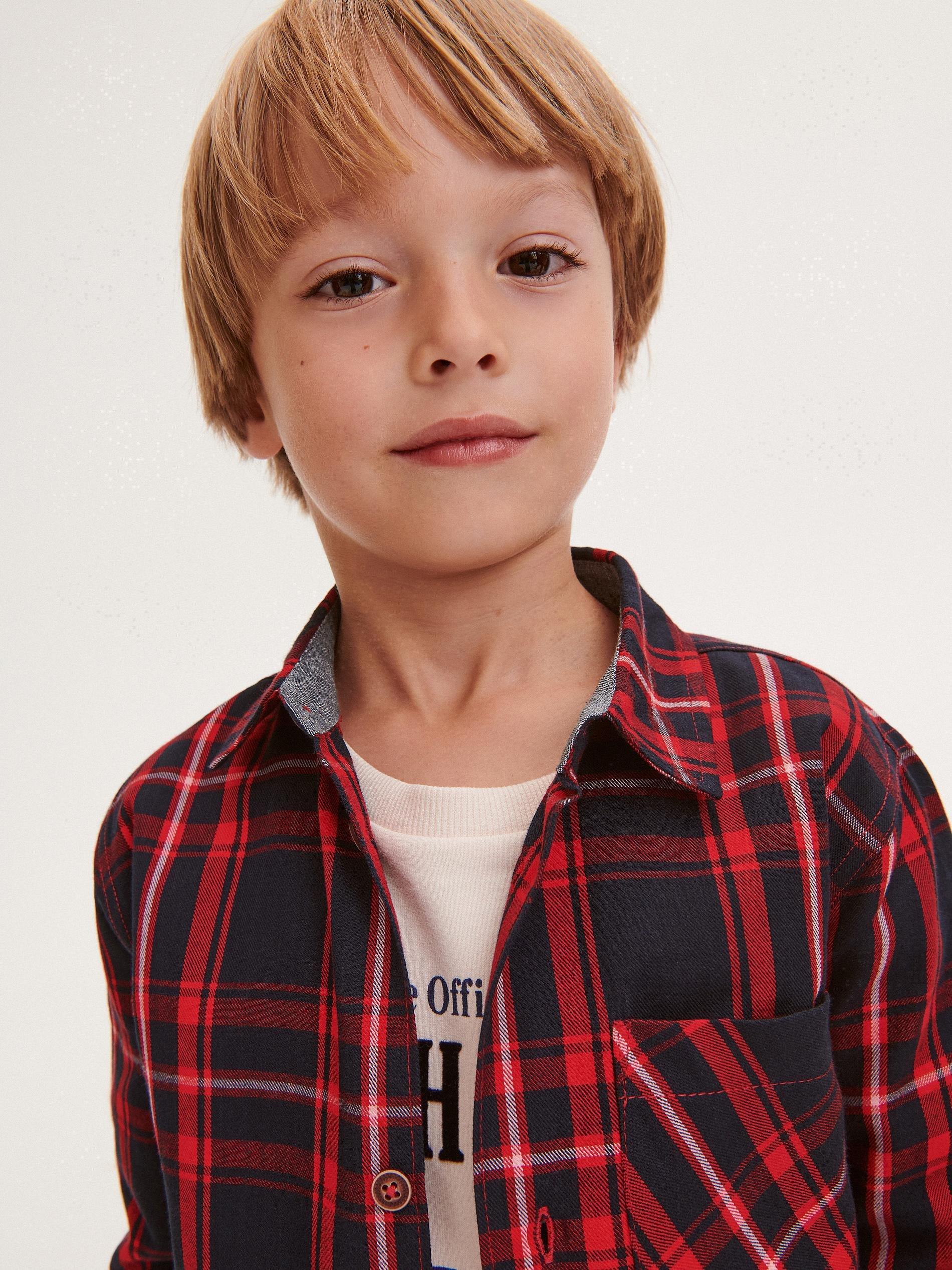 Blue Checked Cotton Shirt, Kids Boys, , large image number 1