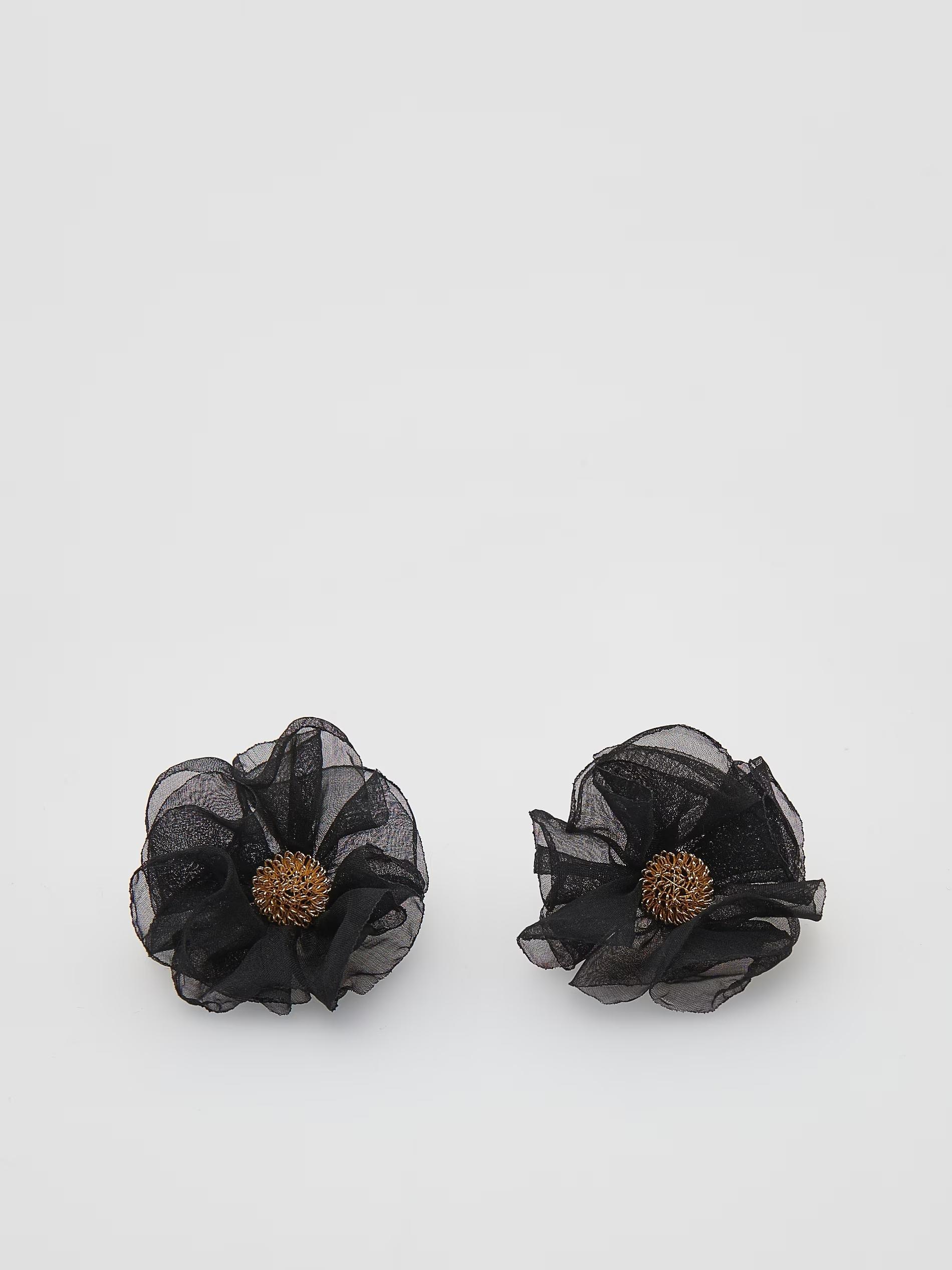 Black Flower-Shaped Earrings, , large image number 0