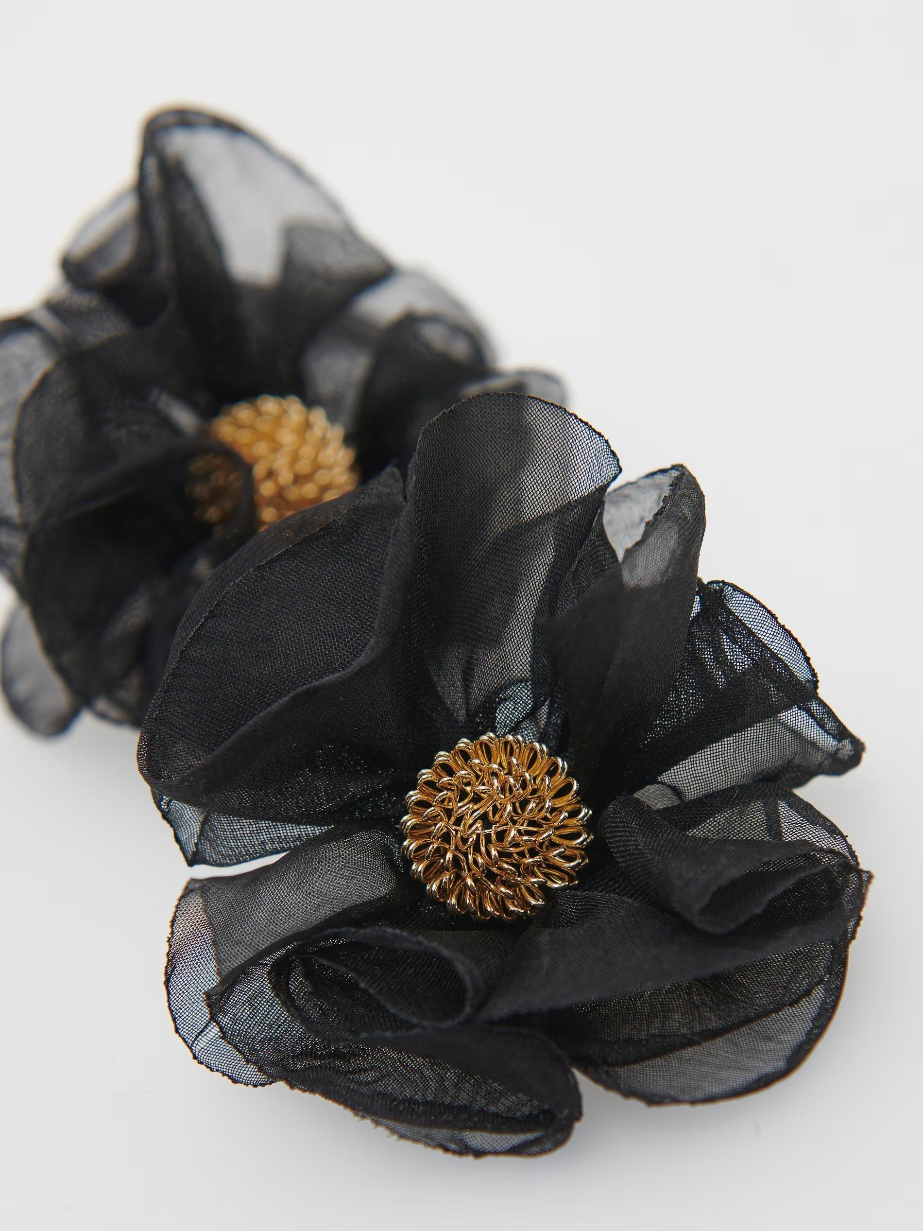 Black Flower-Shaped Earrings, , large image number 3