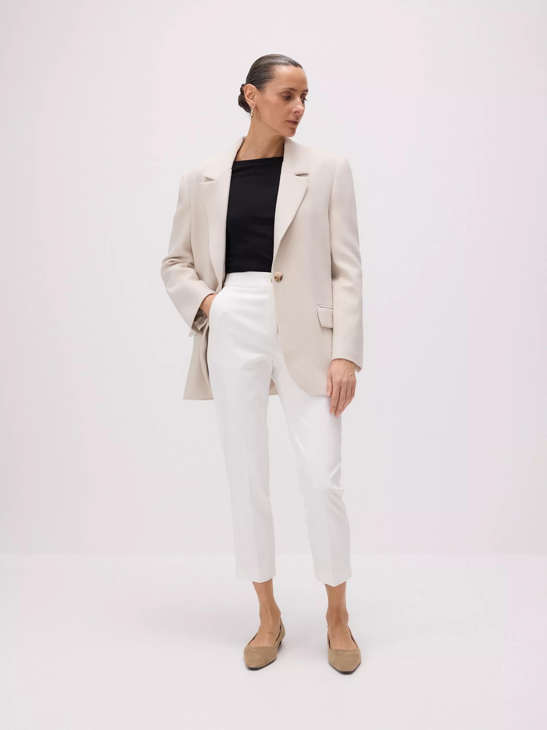 Cream Slim Striped Pants, , medium