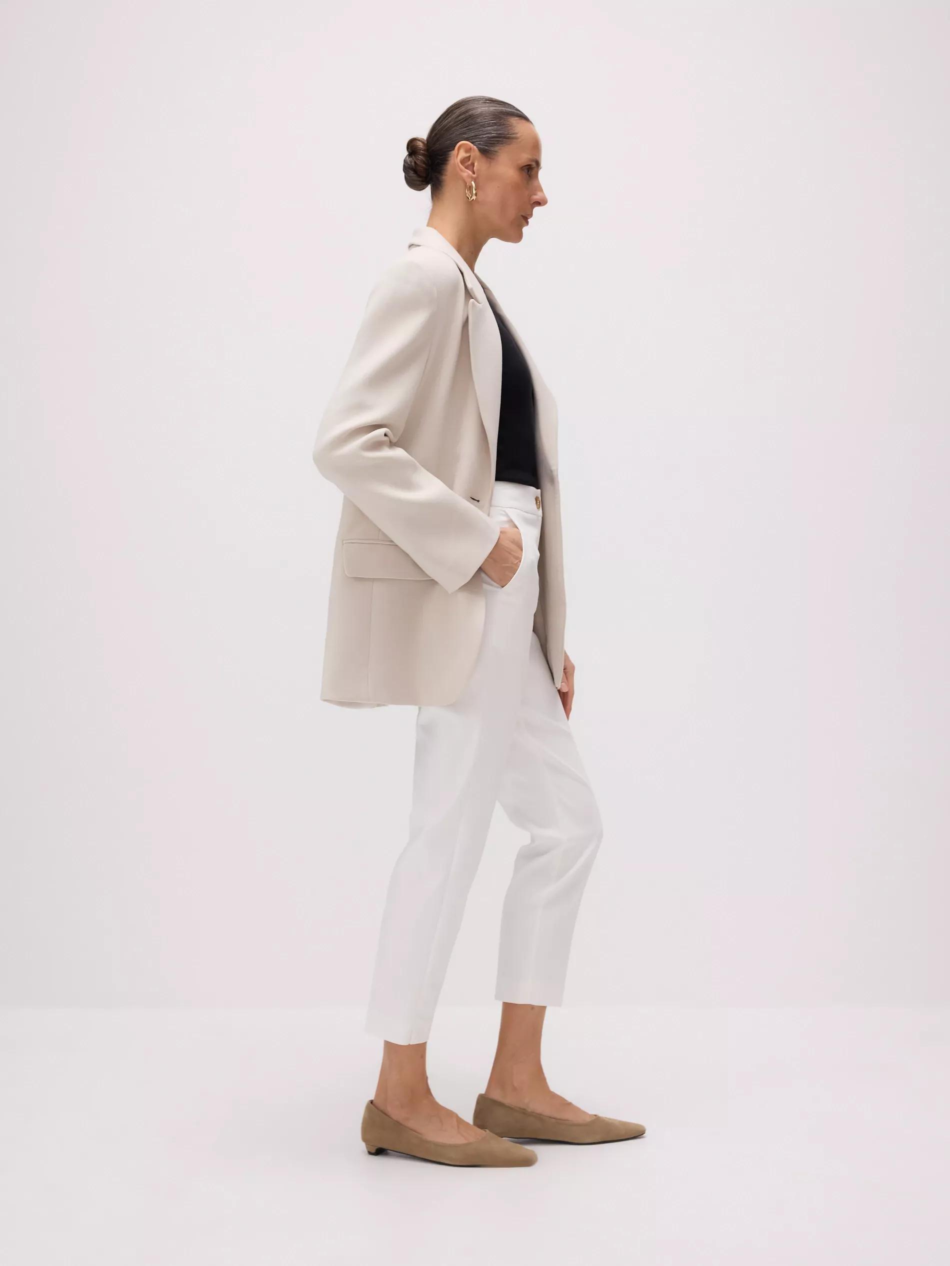 Cream Slim Striped Pants, , large image number 1