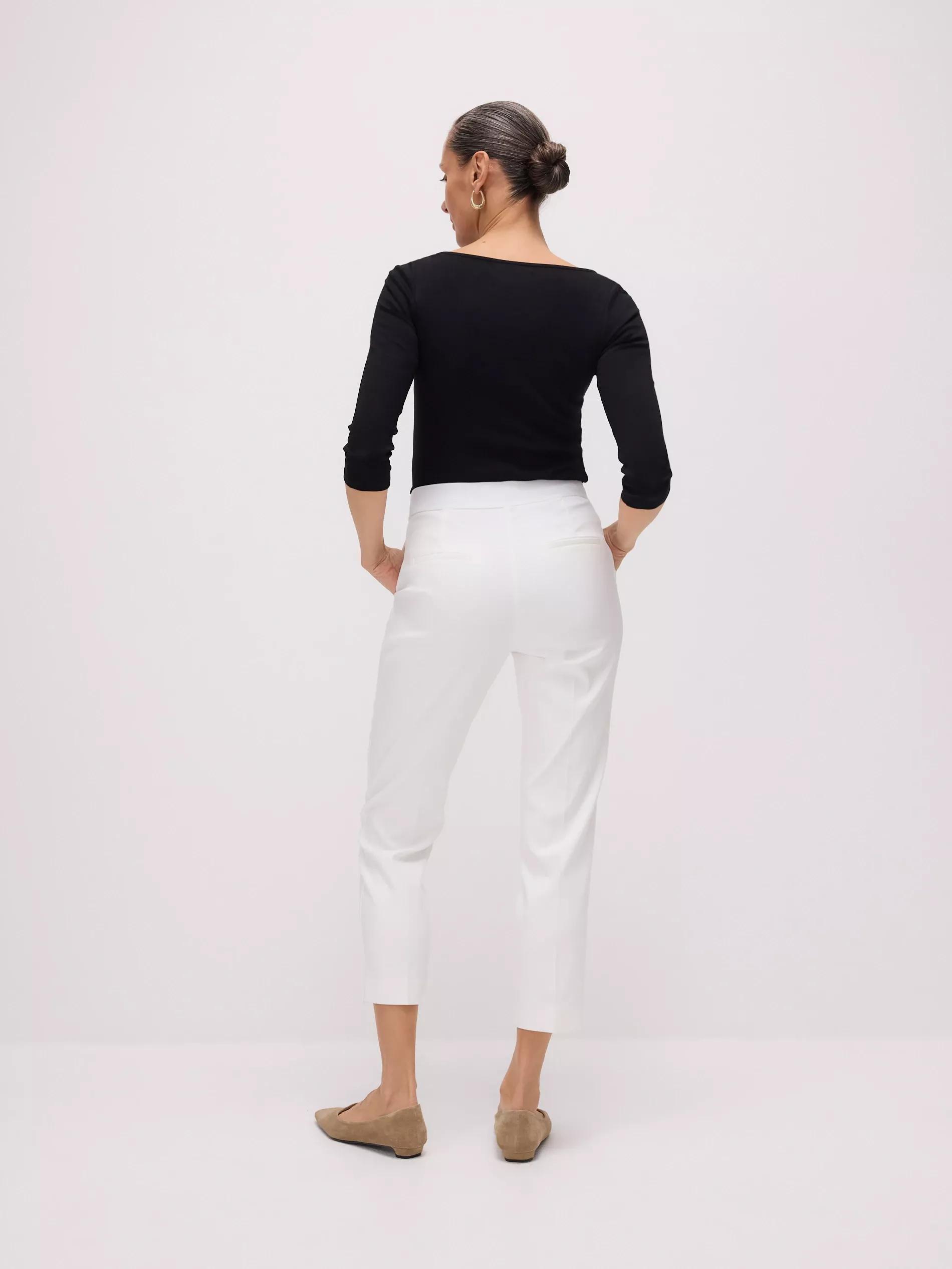 Cream Slim Striped Pants, , large image number 3