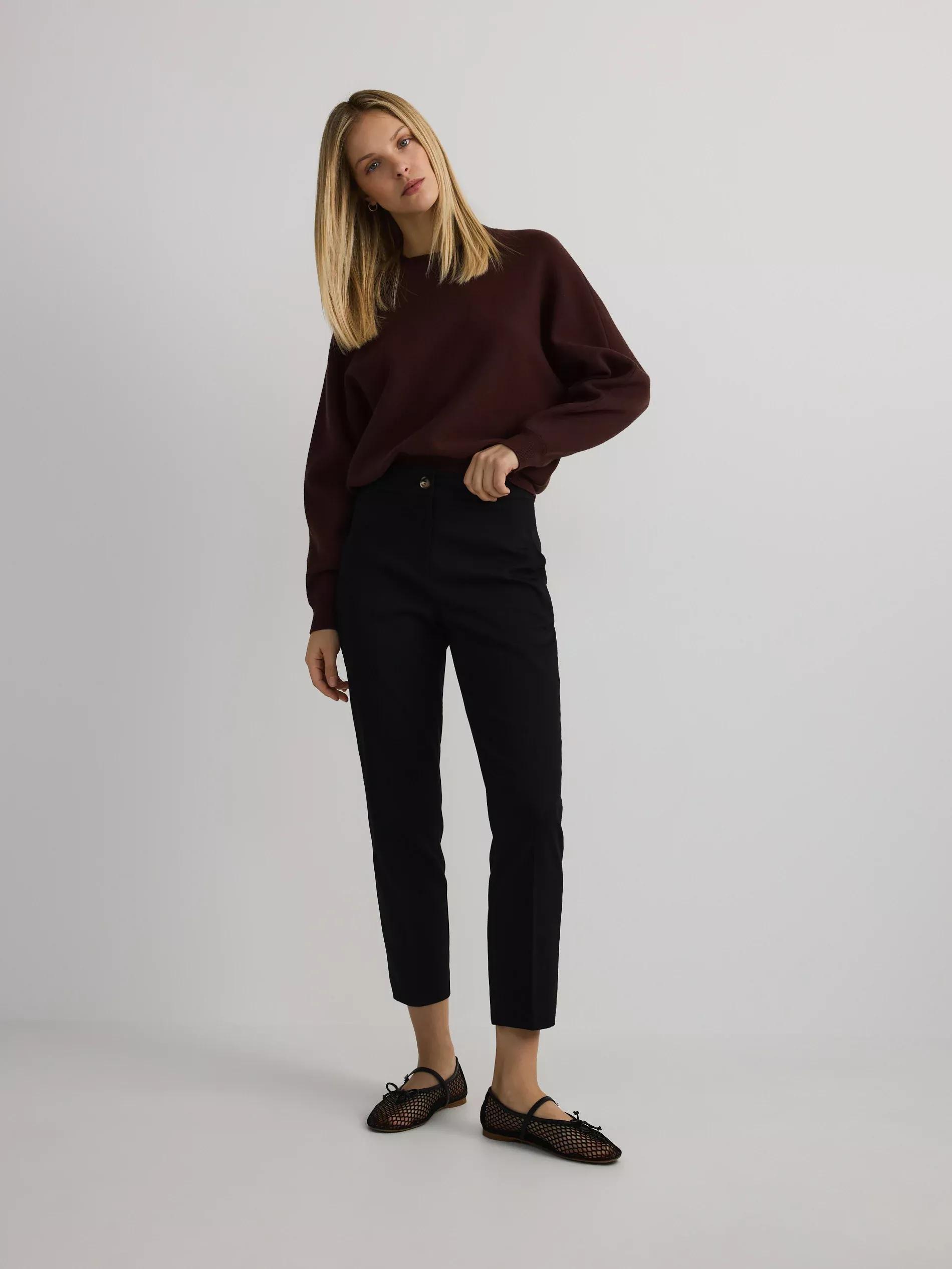Black Slim Trousers With Pressed Crease, , large image number 0