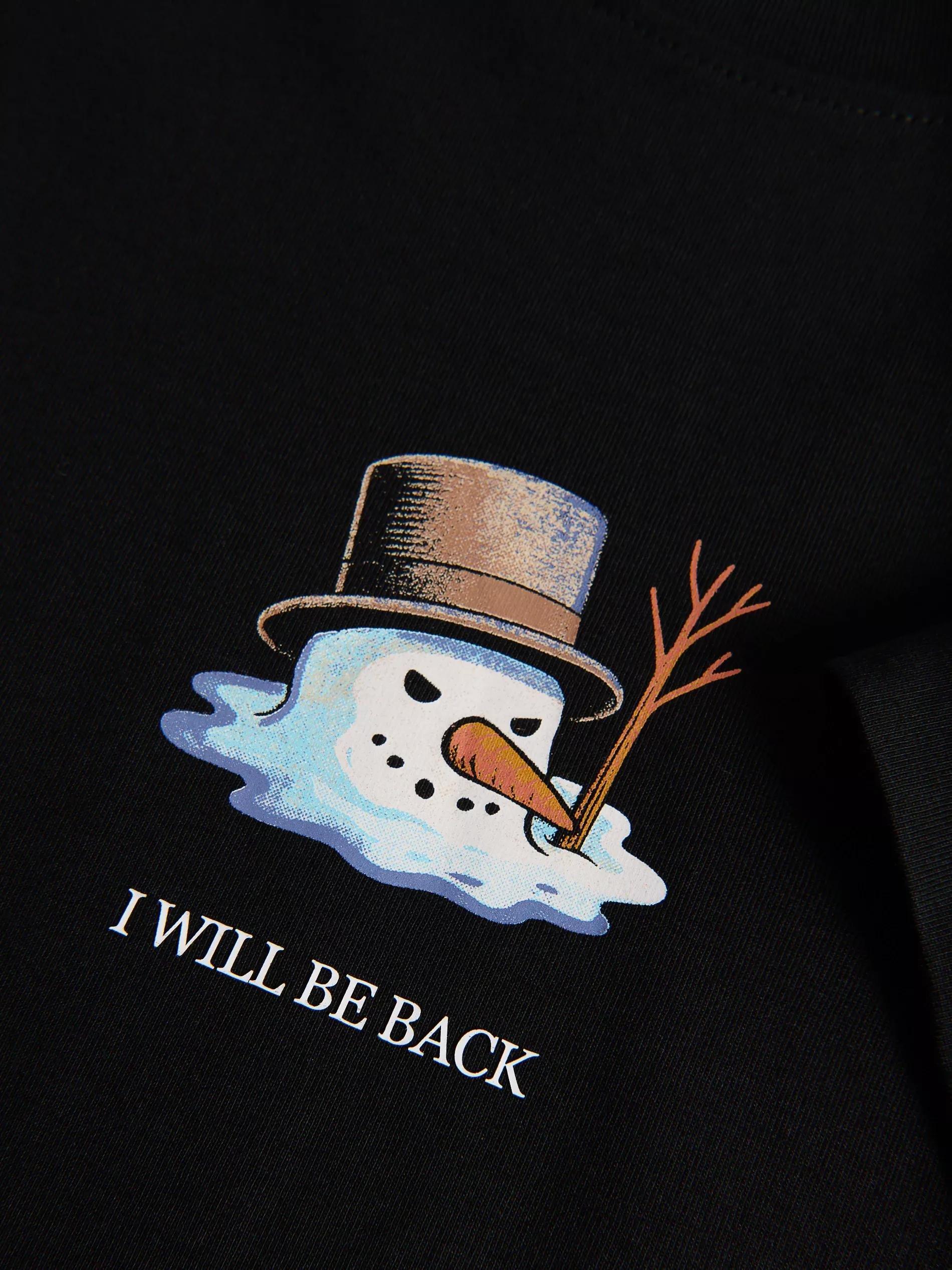 Black Regular Fit T-Shirt With Raised Christmas Print, Black, medium