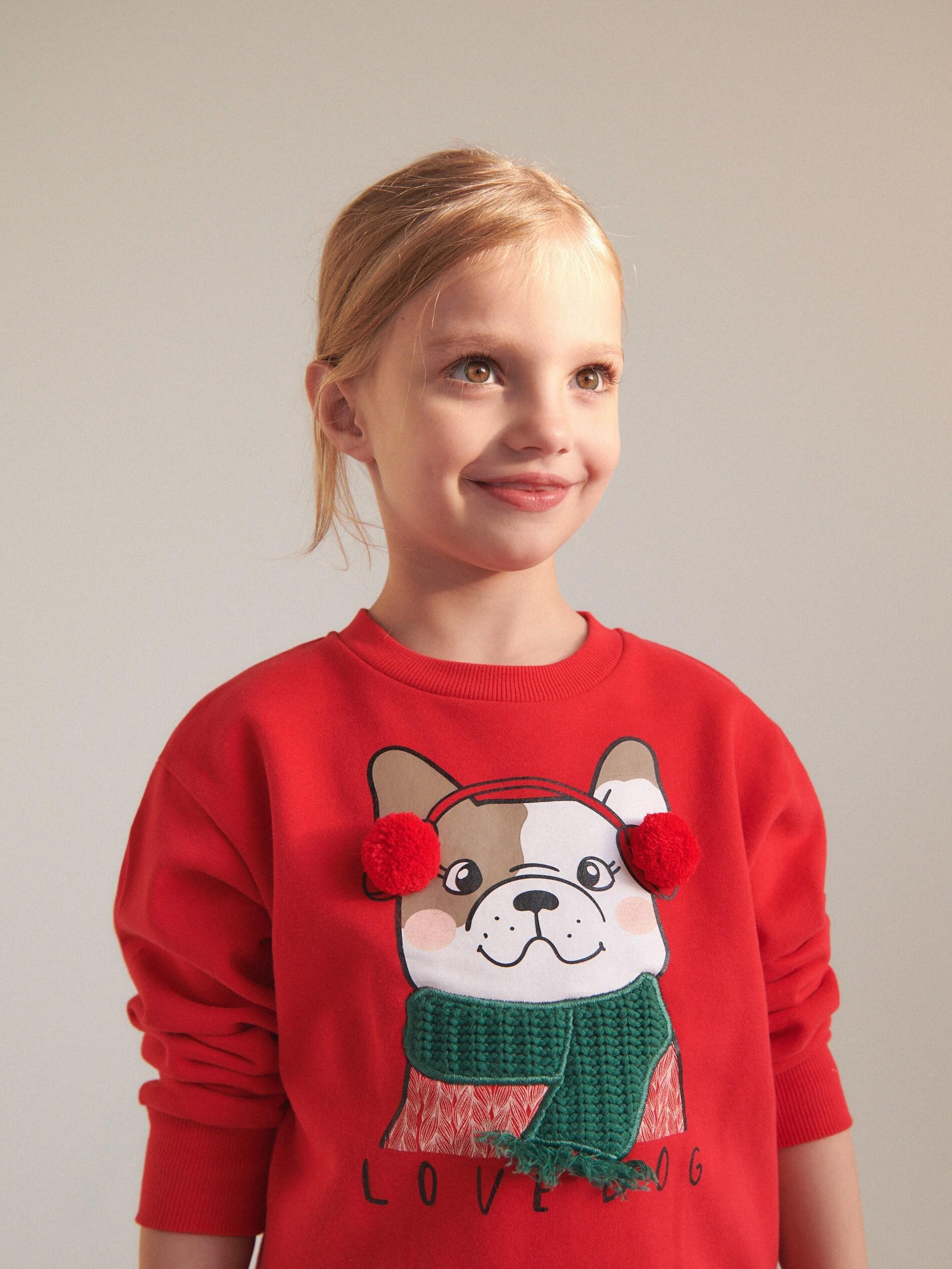 Red Sweatshirt With A Festive Application, Kids Girl, , large image number 0