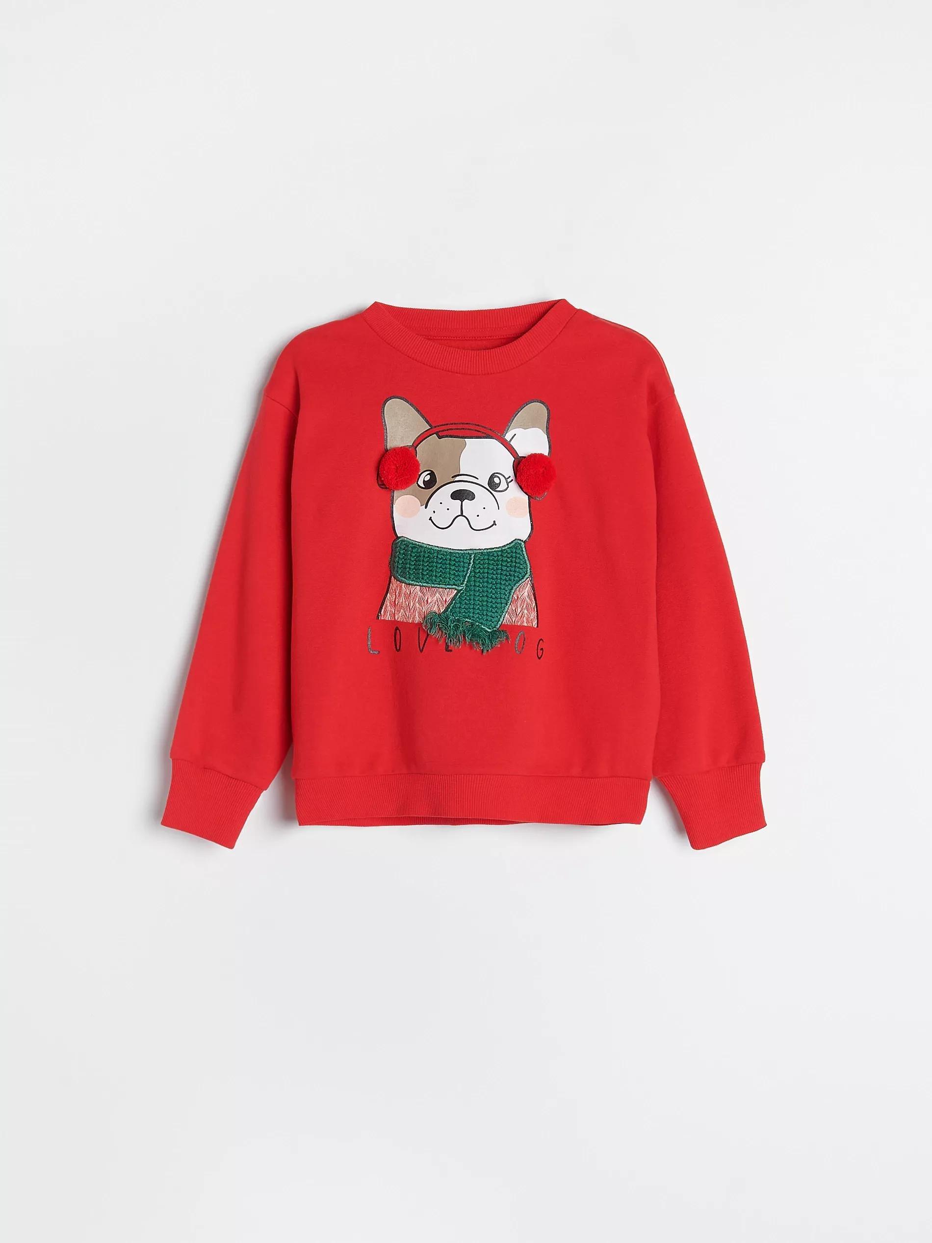 Red Sweatshirt With A Festive Application, Kids Girl, , large image number 1