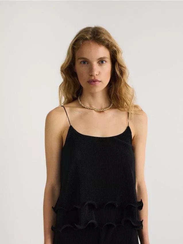 Black Pleated Crop Top, , large image number 0
