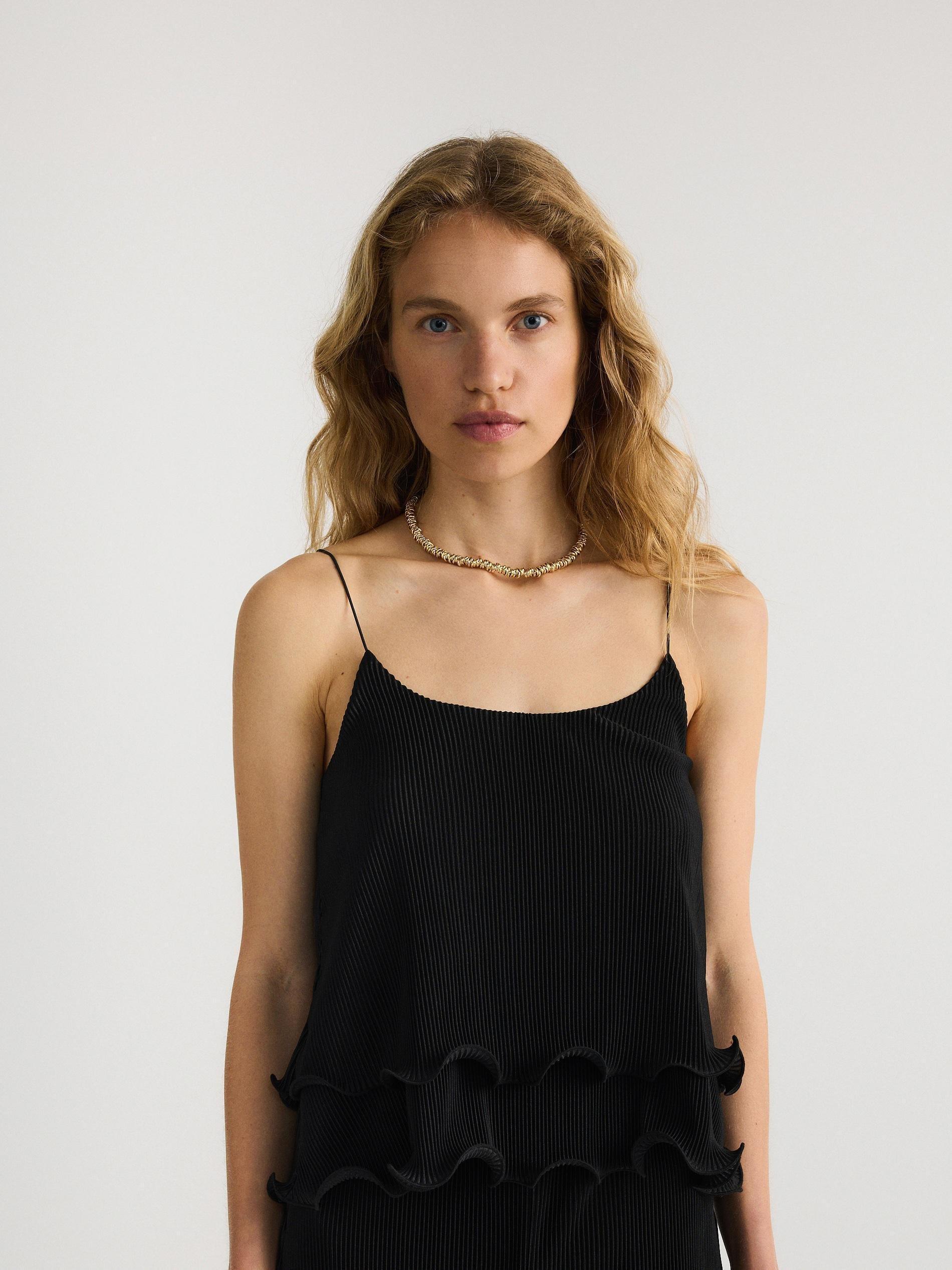 Black Pleated Crop Top, , large image number 1
