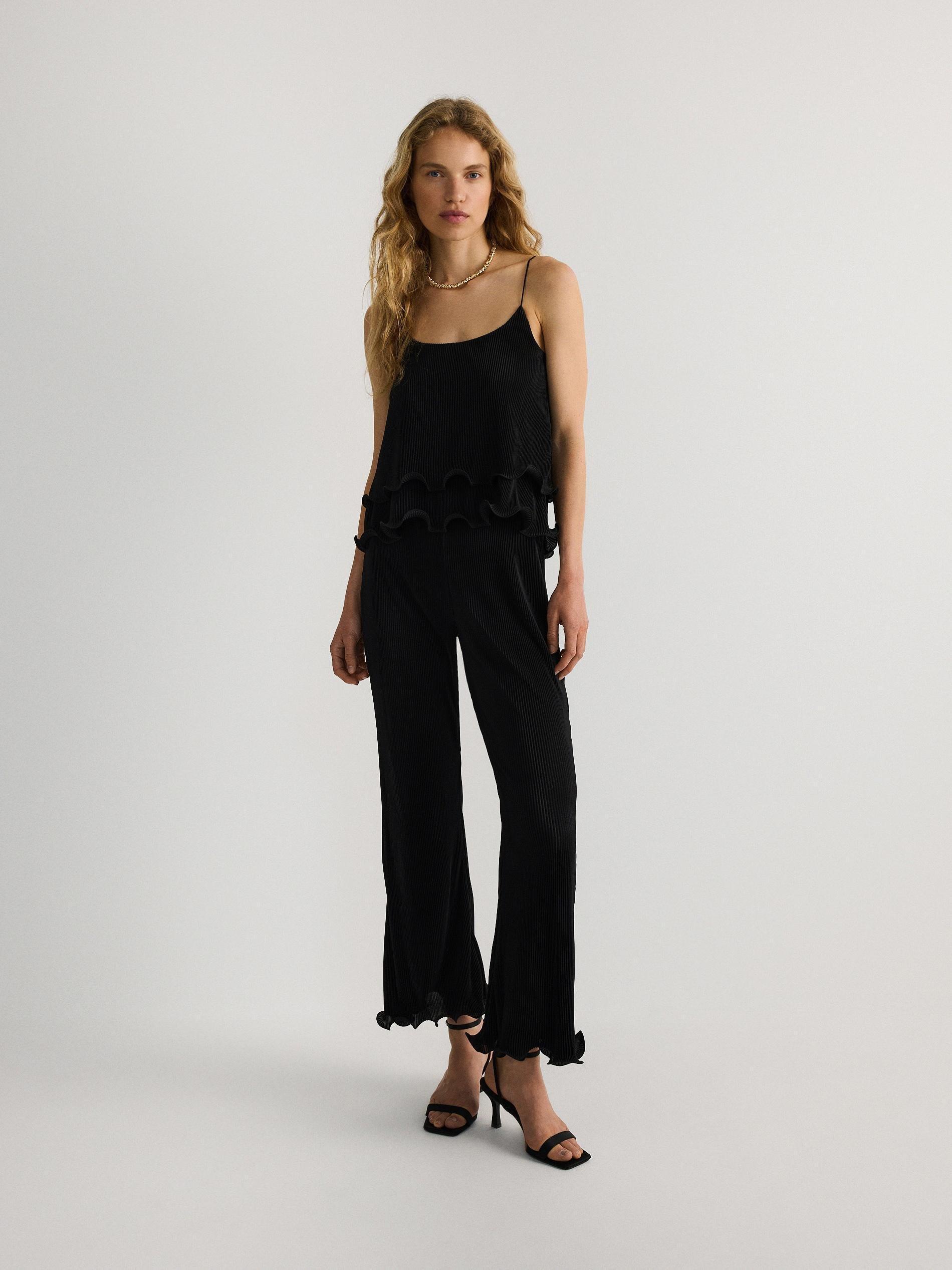 Black Pleated Crop Top, , large image number 2
