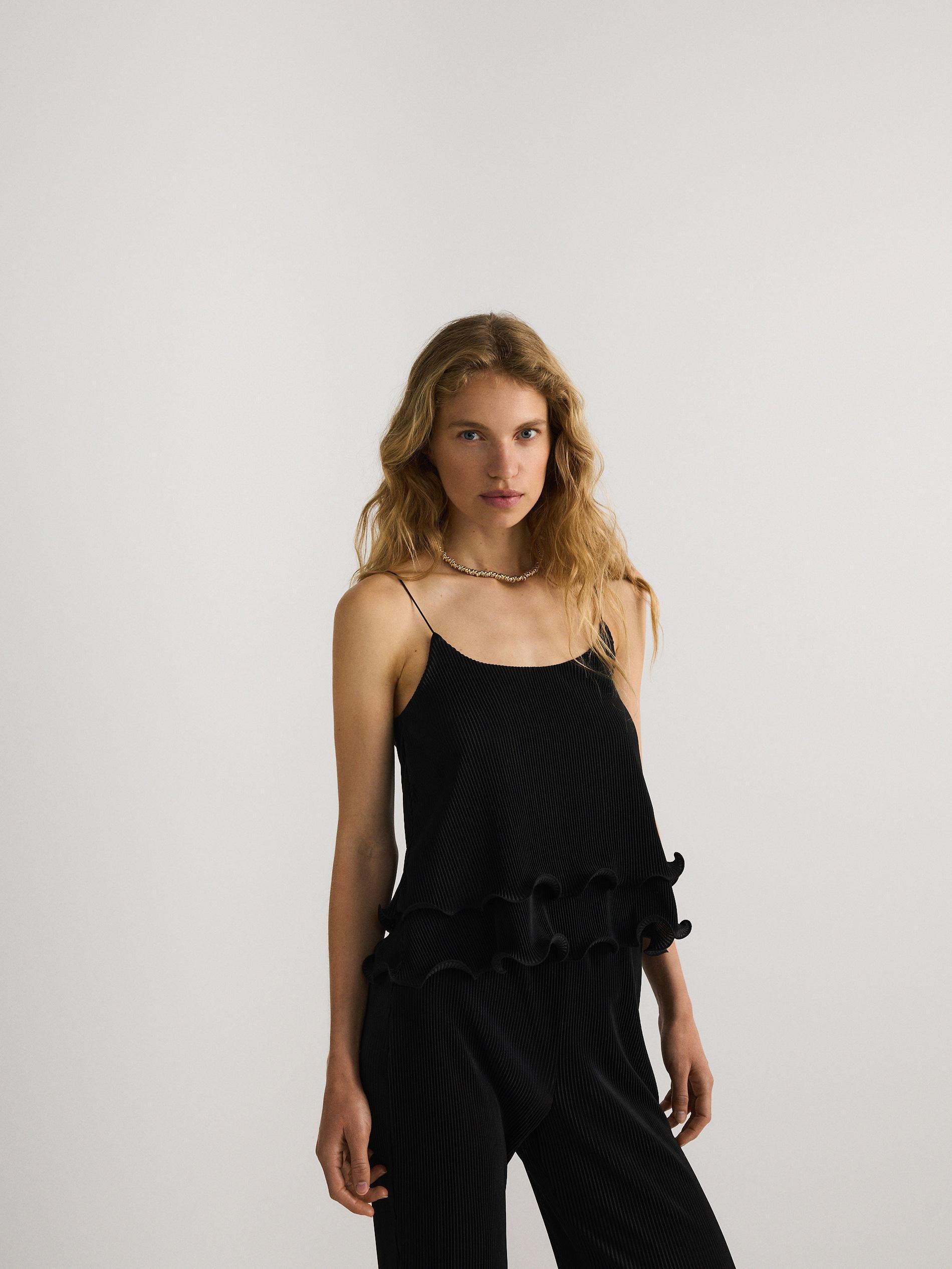 Black Pleated Crop Top, , large image number 3