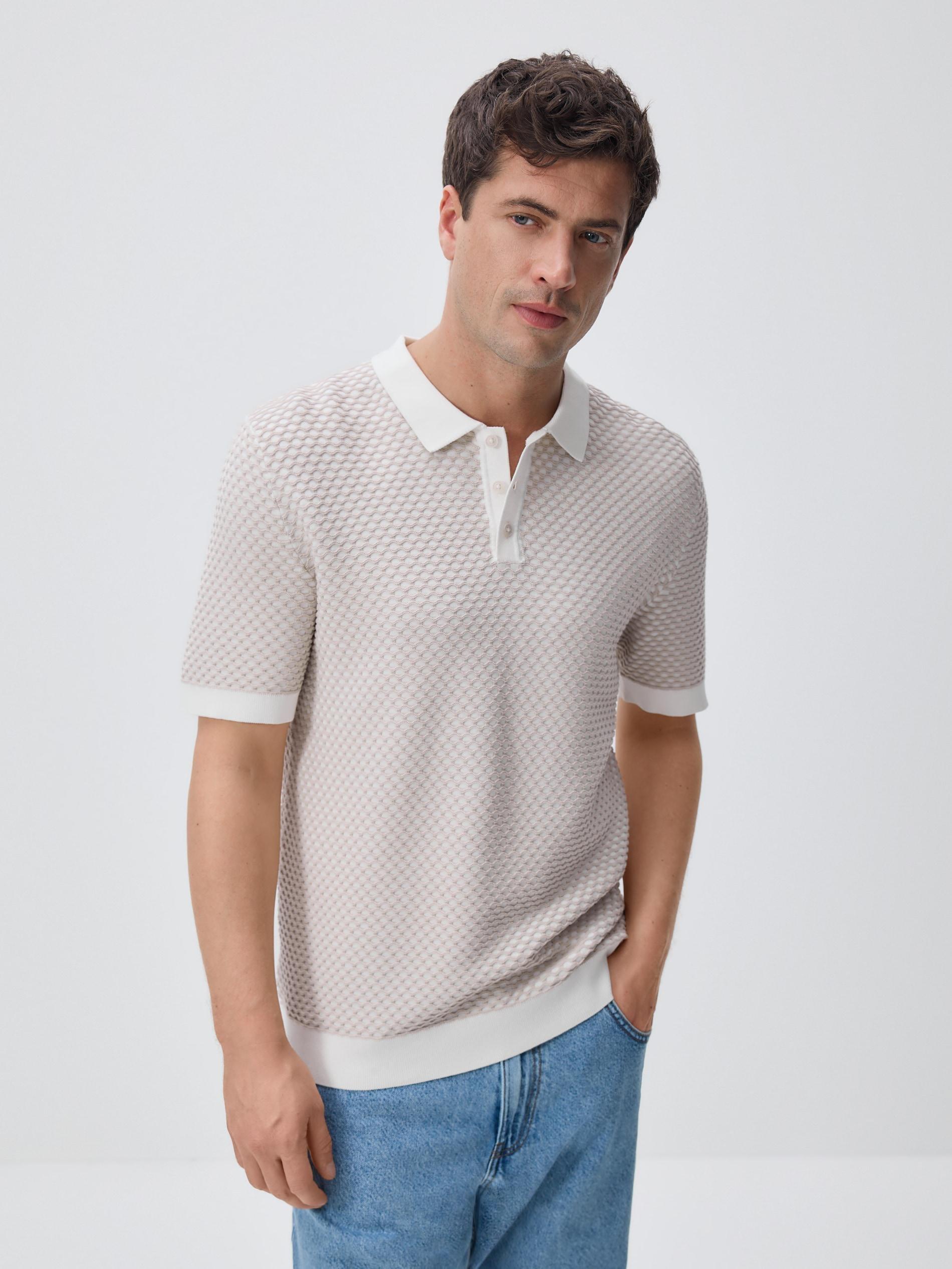 Beige Cotton Rich Polo Jumper, Beige, medium