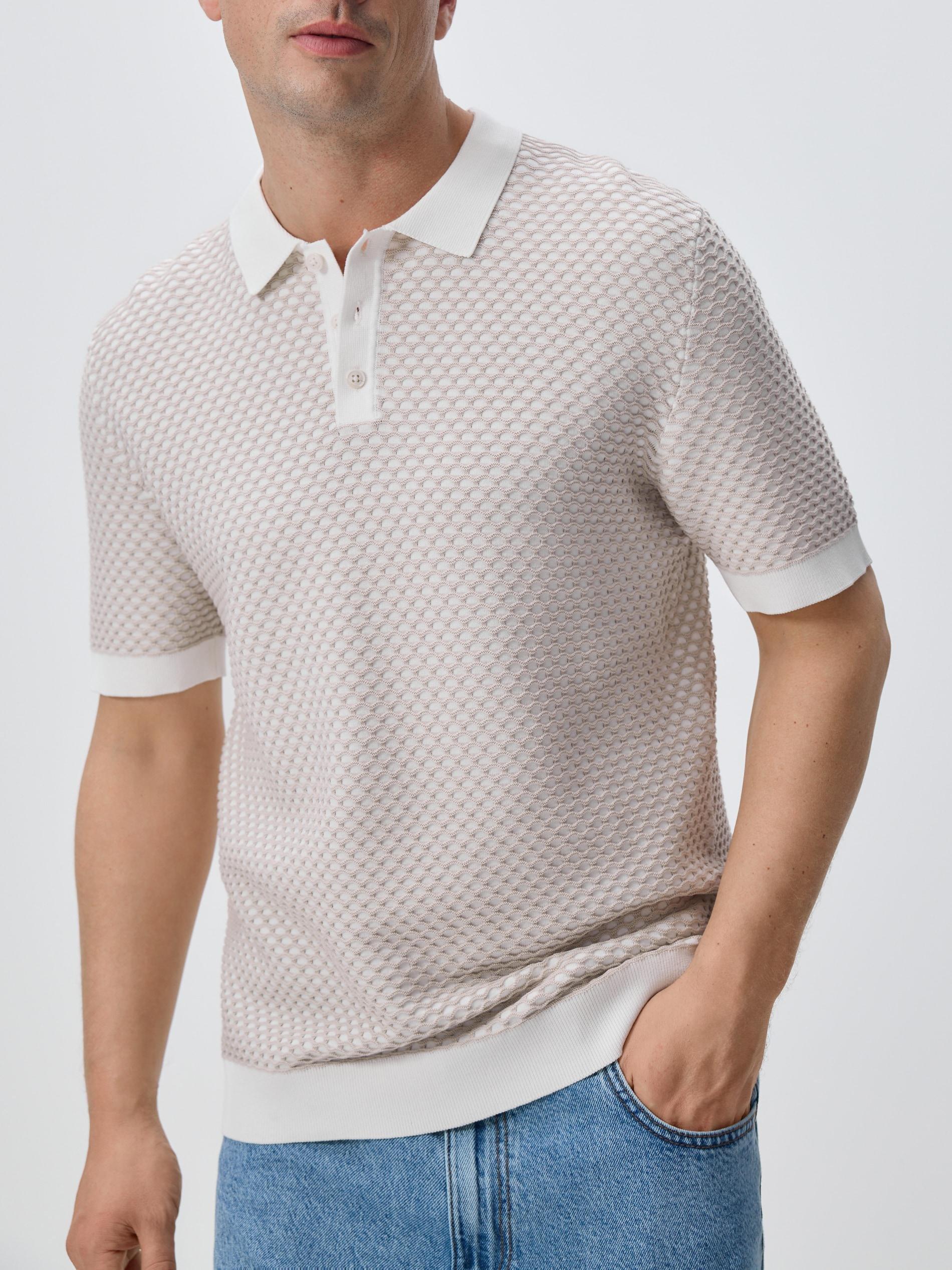 Beige Cotton Rich Polo Jumper, Beige, medium