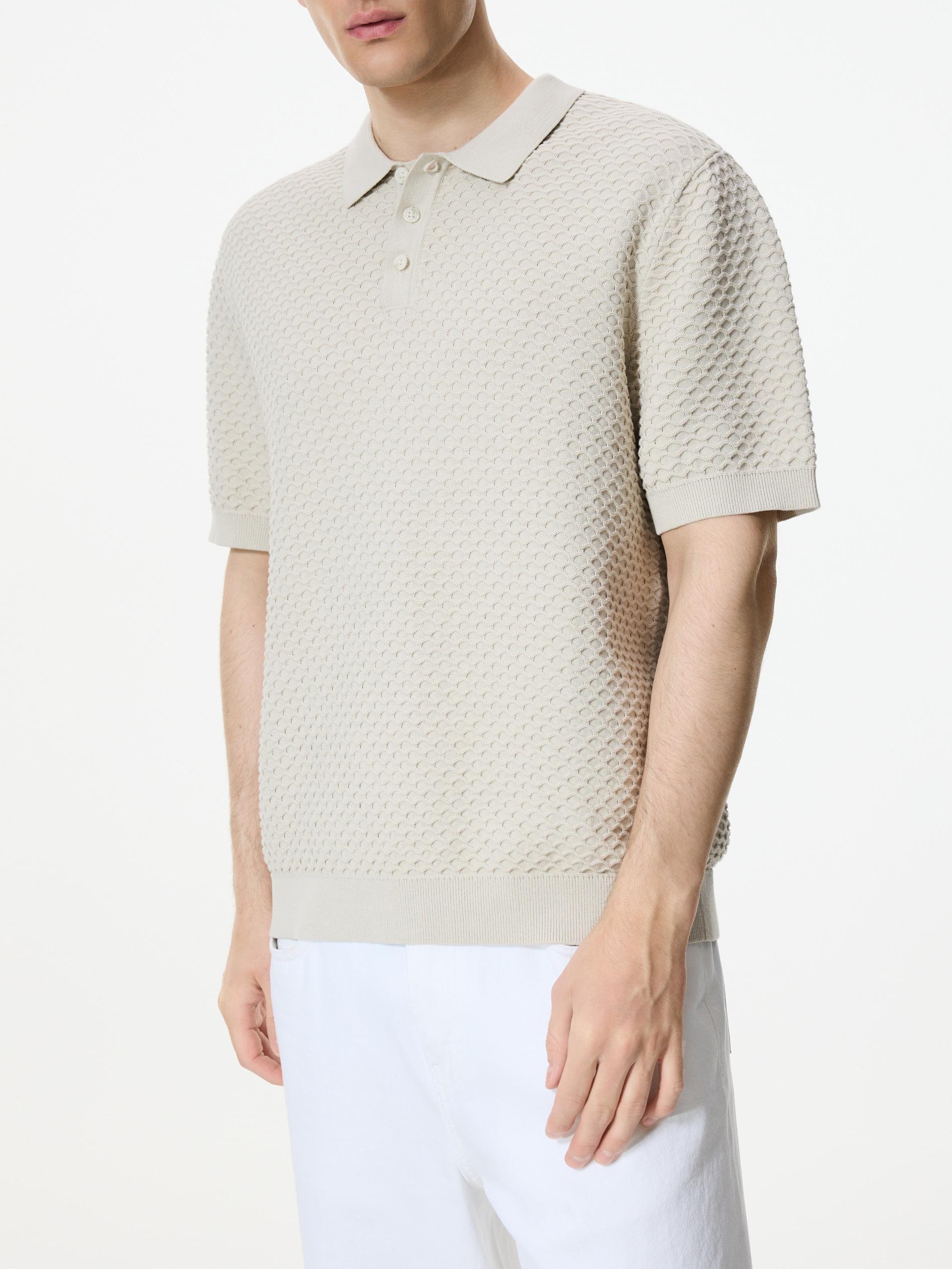 كنزة غني بالقطن بولو بيج, Beige, medium
