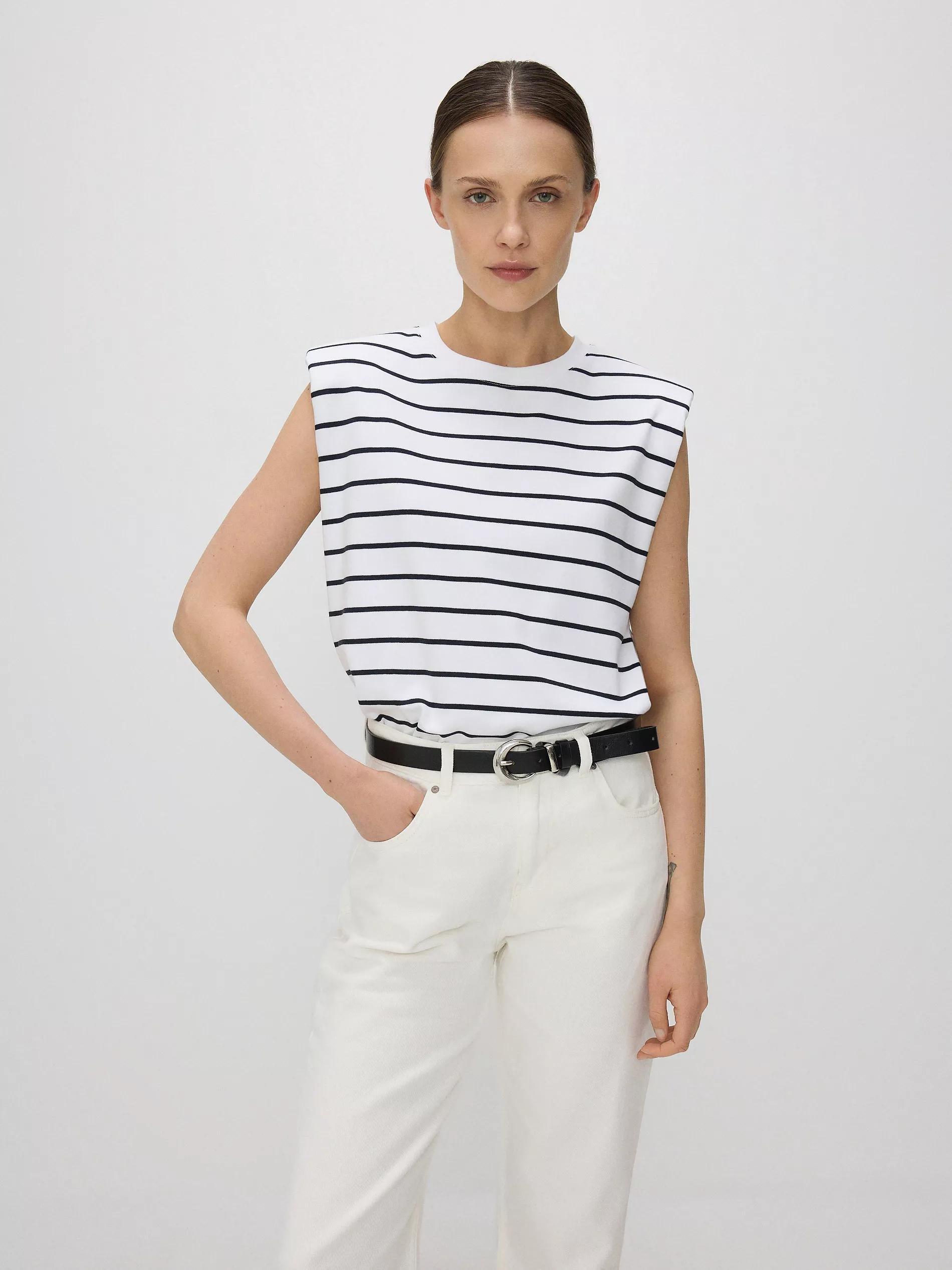 multicolor Padded shoulder T-shirt, , large image number 0