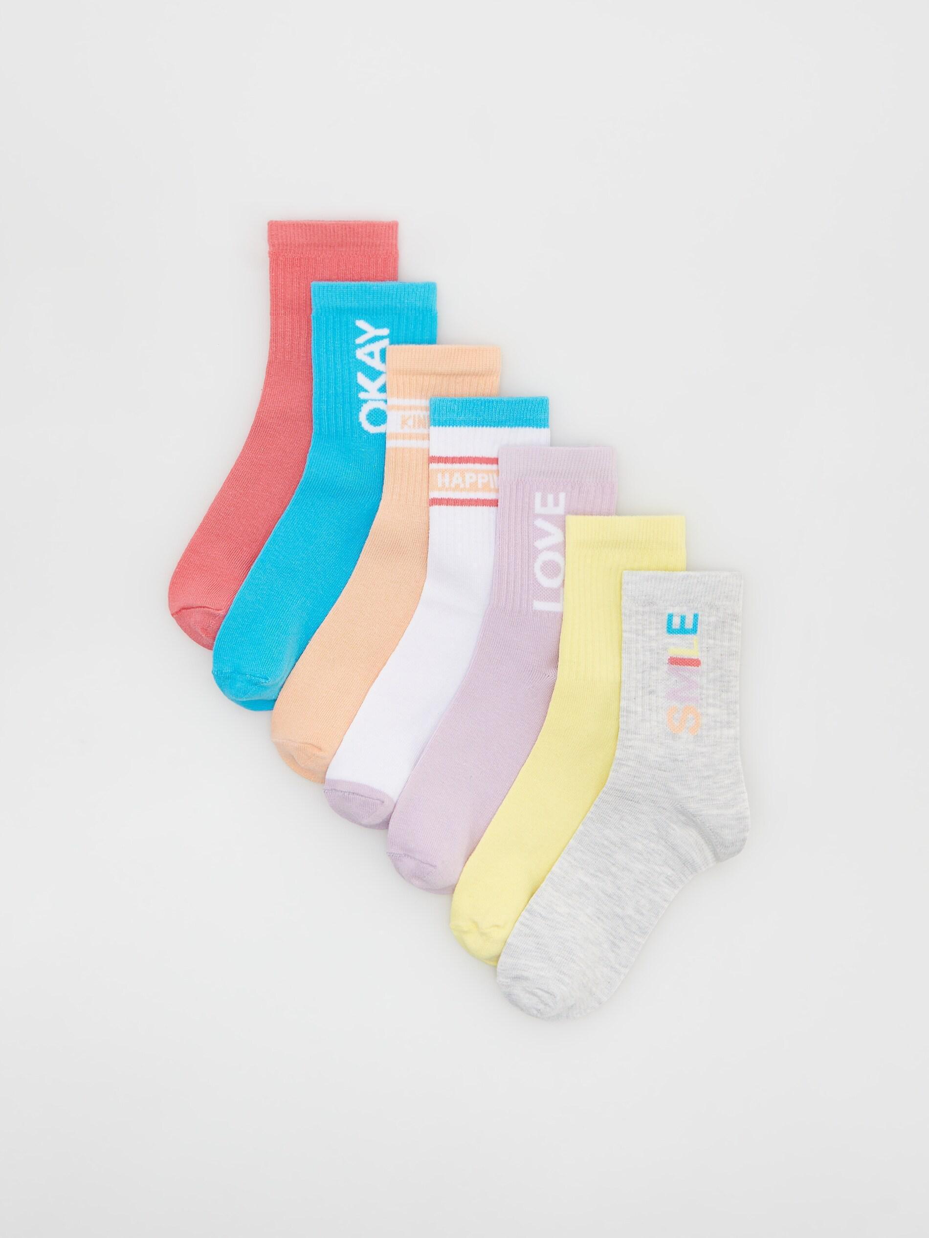 Multicolour Cotton Rich Socks 7 Pack, Kids Girls, , large image number 0