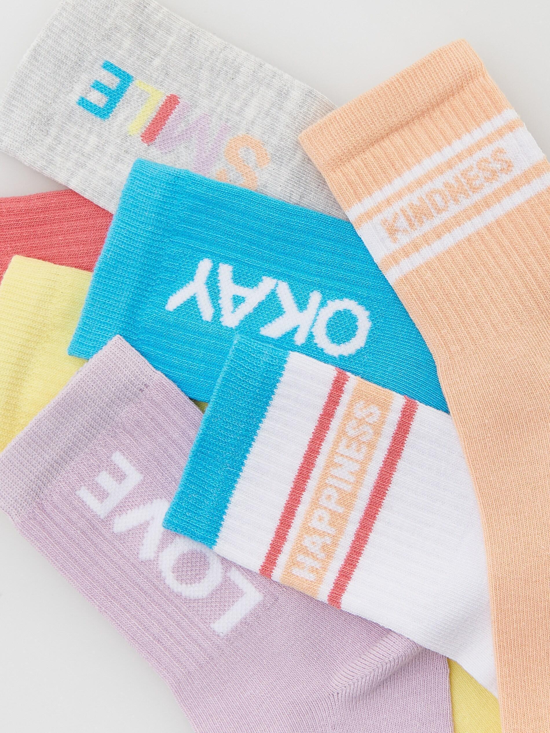 Multicolour Cotton Rich Socks 7 Pack, Kids Girls, , large image number 1