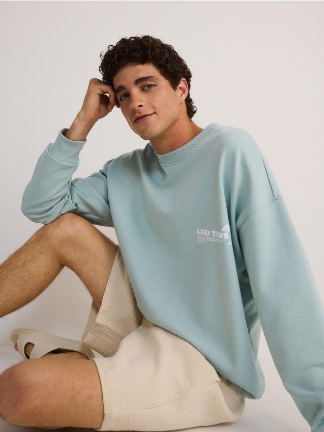 Blue Printed Cotton Sweatshirt, , large image number 0