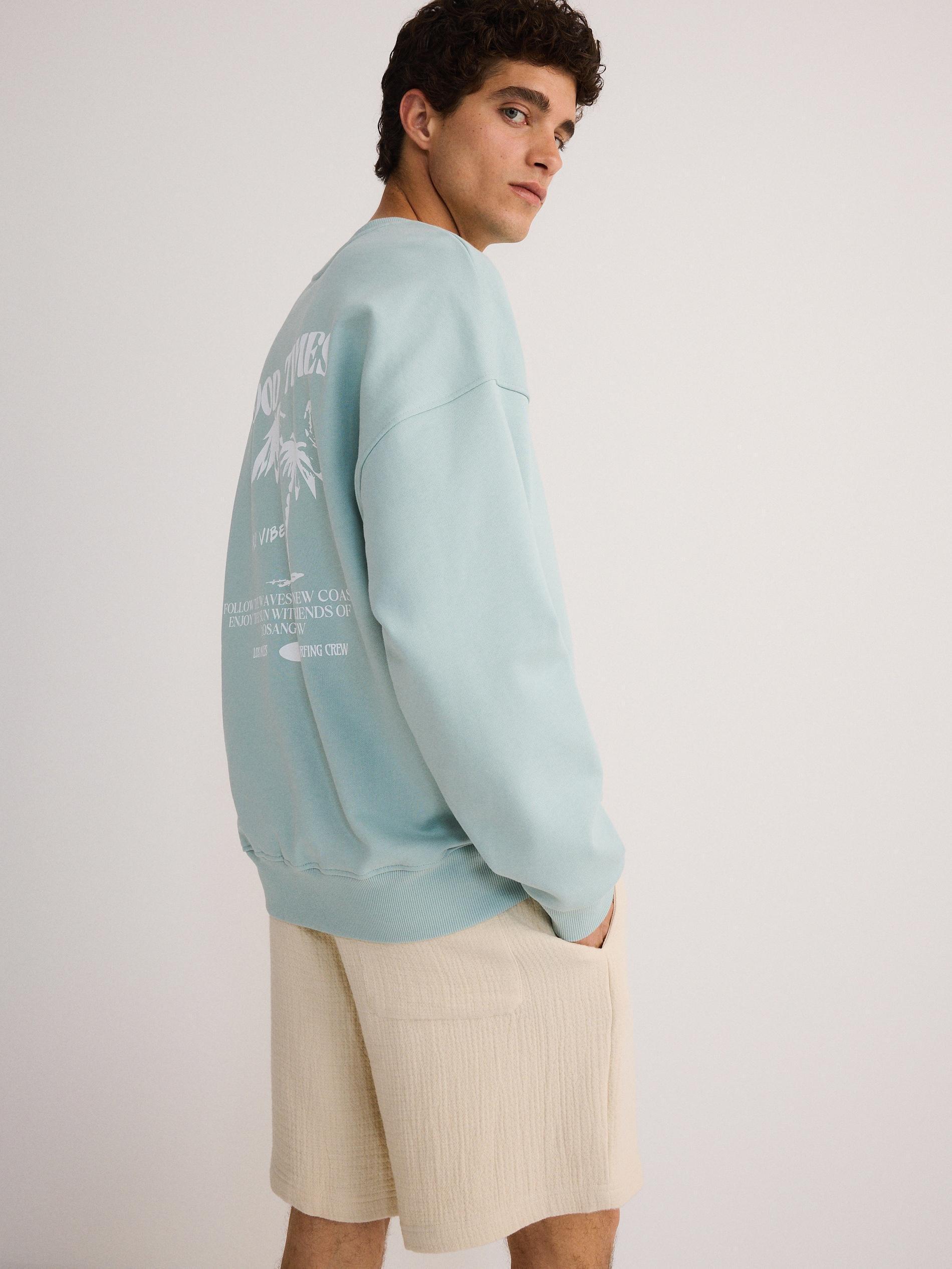 Blue Printed Cotton Sweatshirt, , large image number 2