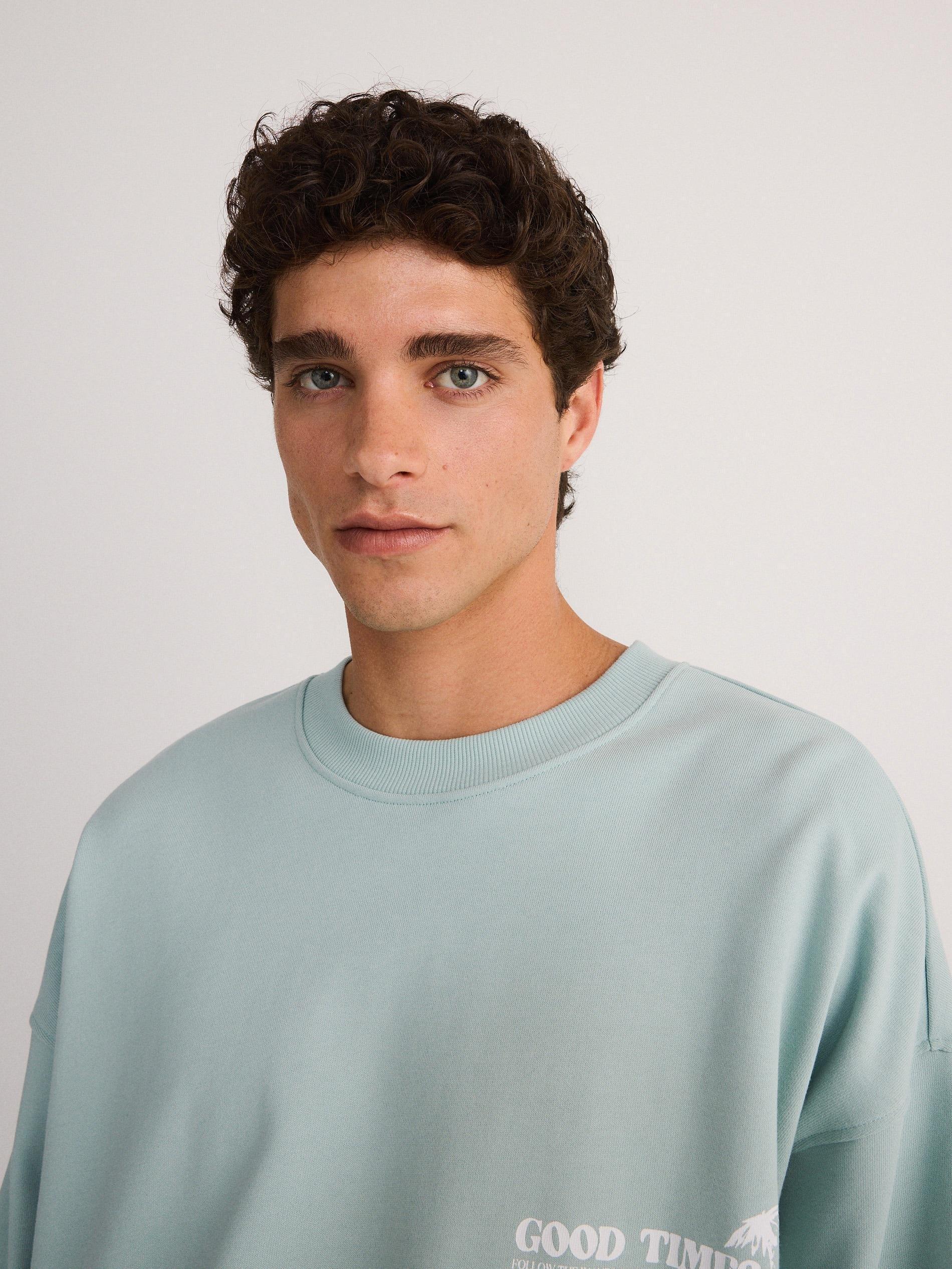 Blue Printed Cotton Sweatshirt, , large image number 3