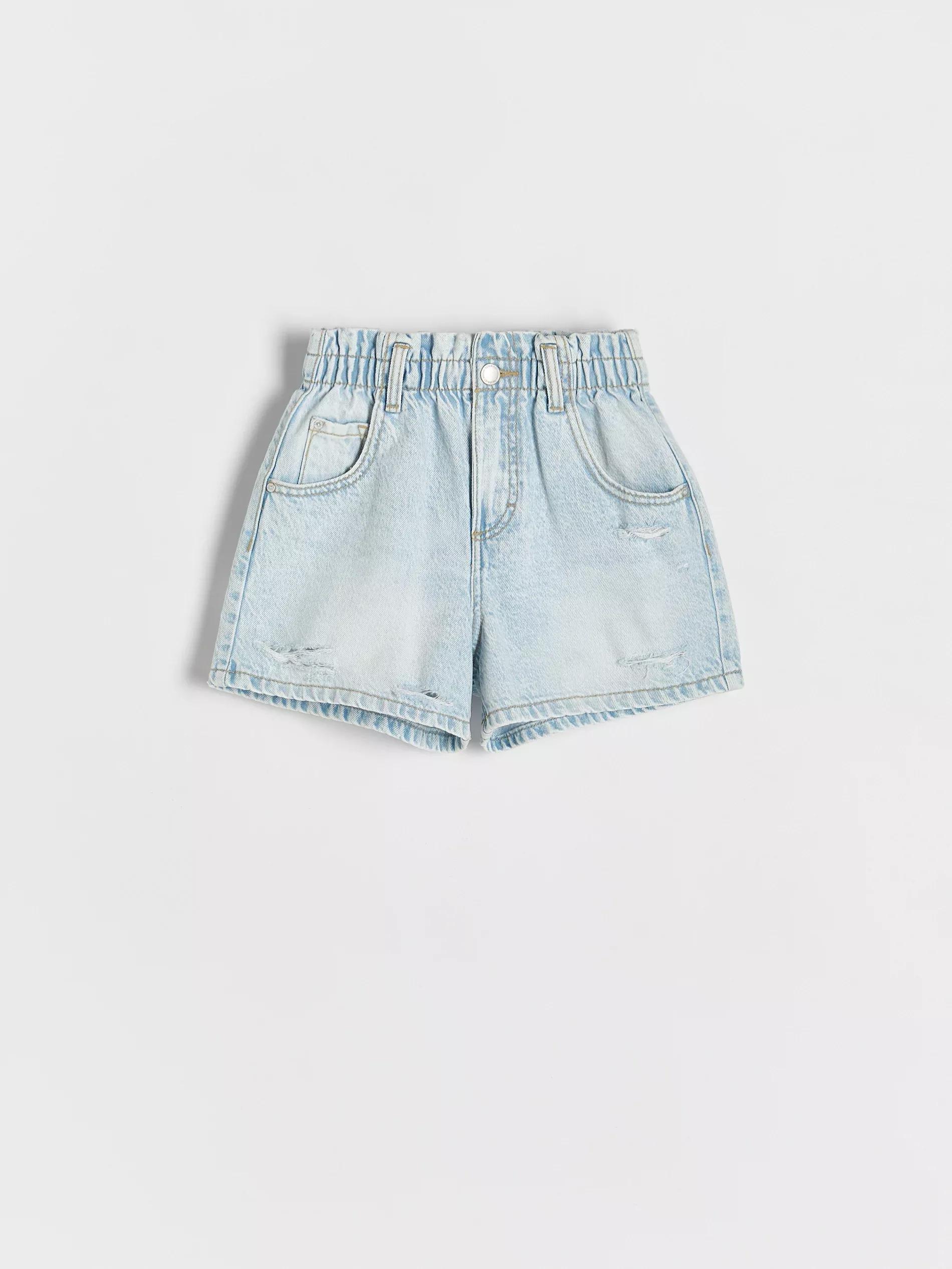 Blue Paper Bag Denim Shorts, Kids Girls, , large image number 1