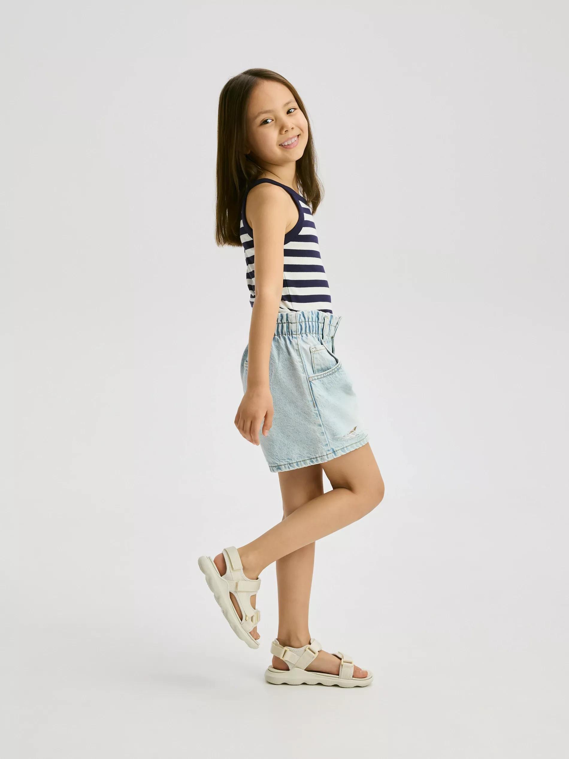 Blue Paper Bag Denim Shorts, Kids Girls, , large image number 3