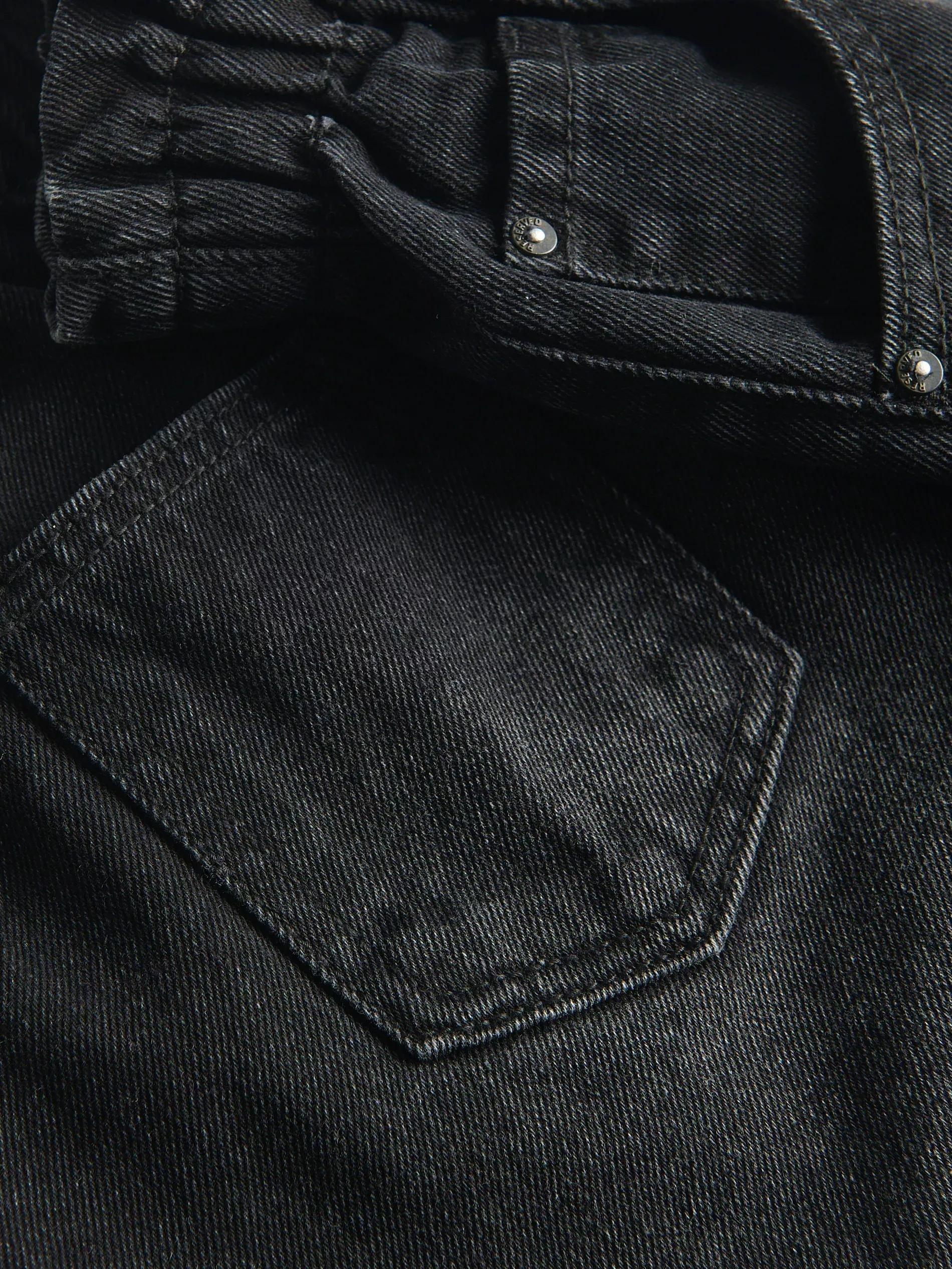 Black Paper Bag Denim Shorts, Kids Girls, Black, large image number 1