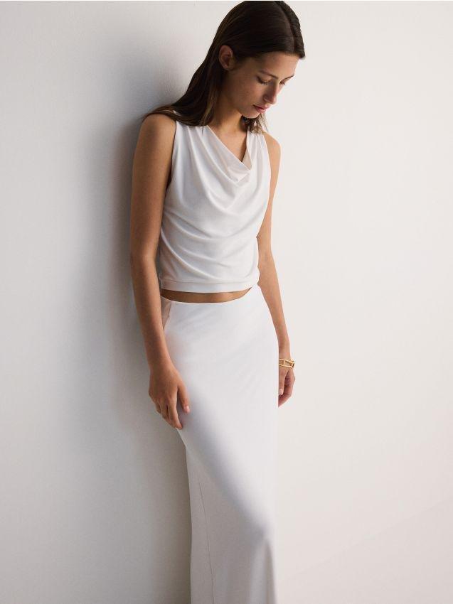 White Drape Neck Top, , large image number 0