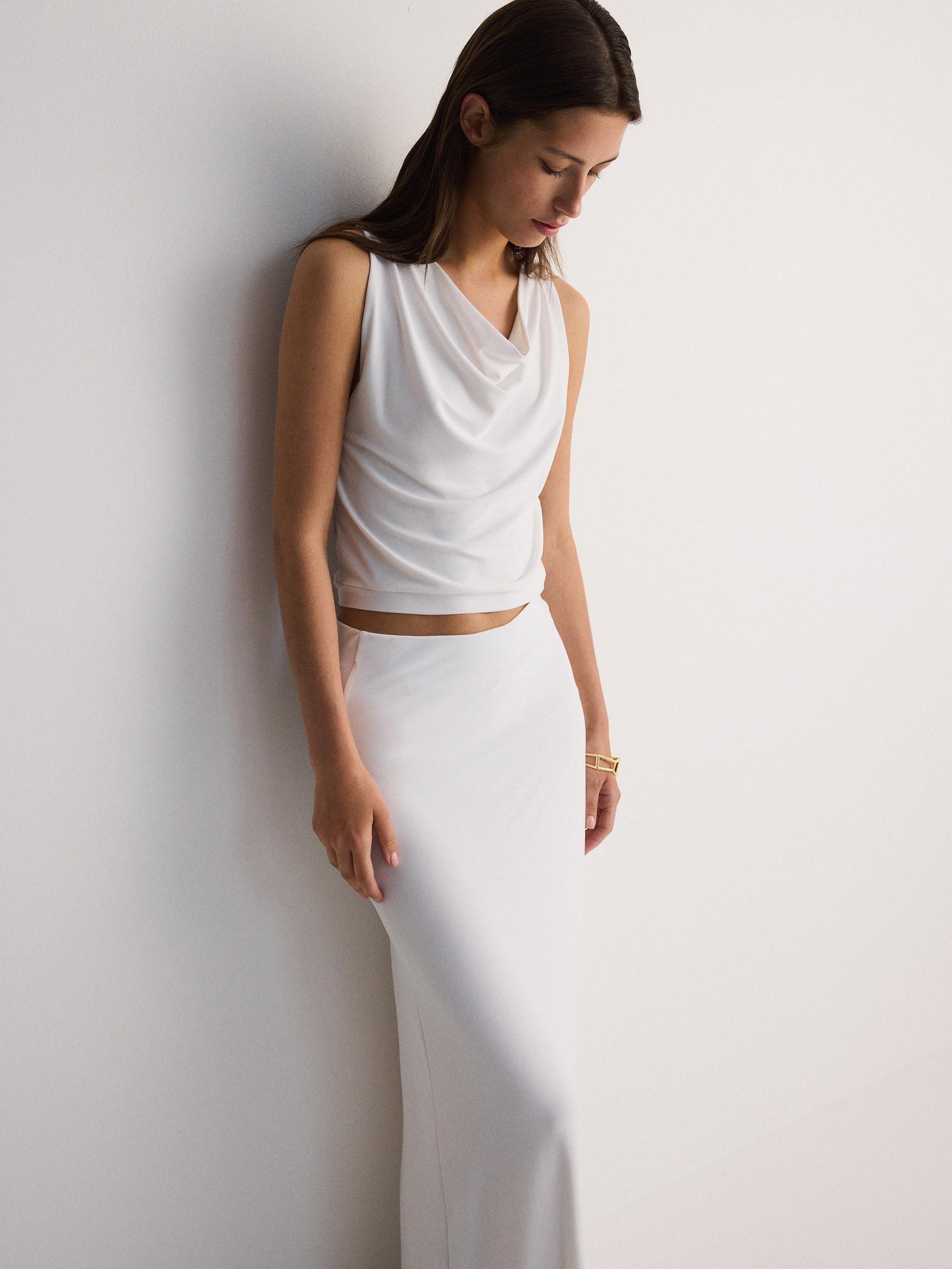 White Drape Neck Top, , large image number 1