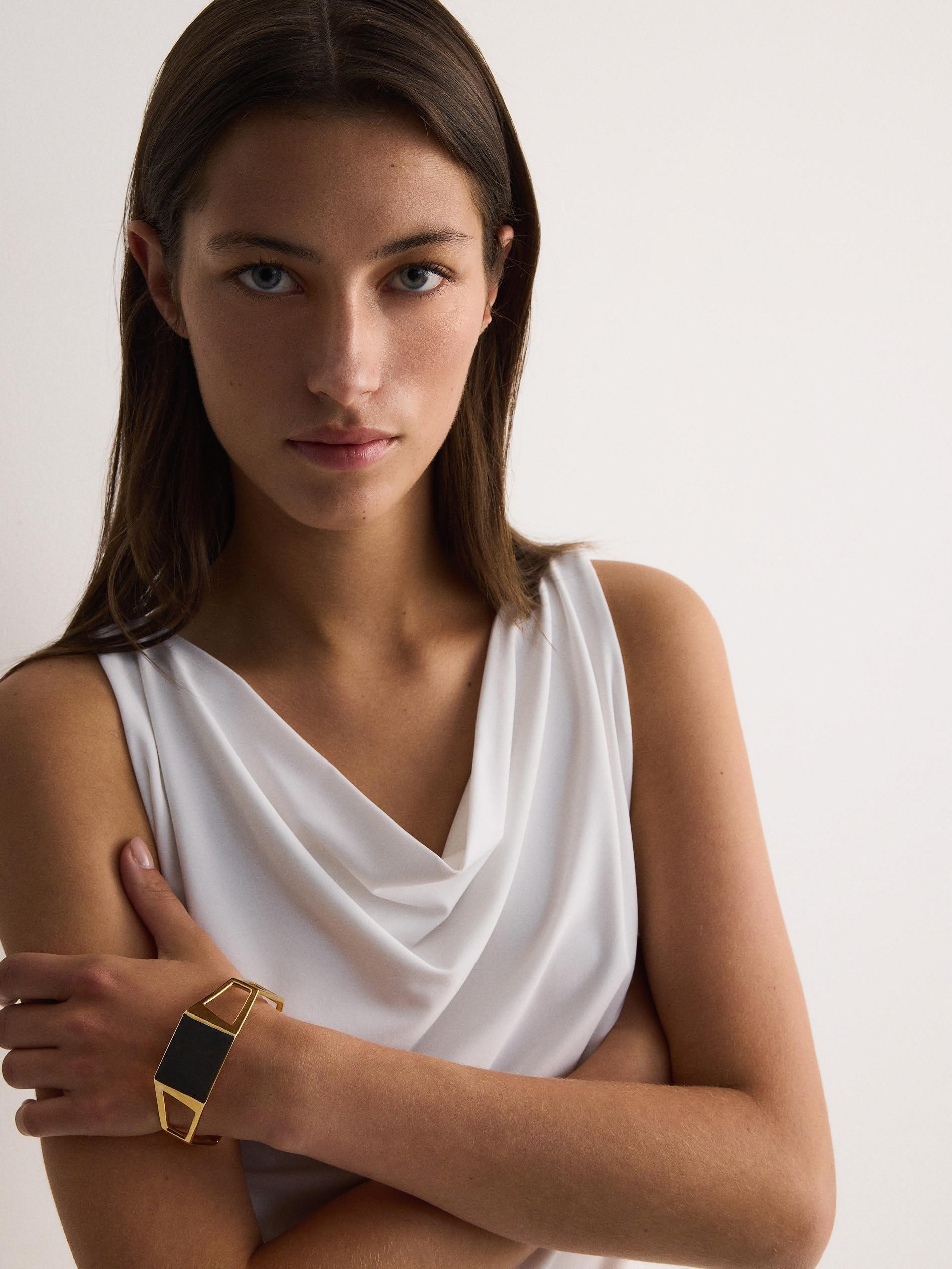 White Drape Neck Top, , large image number 2