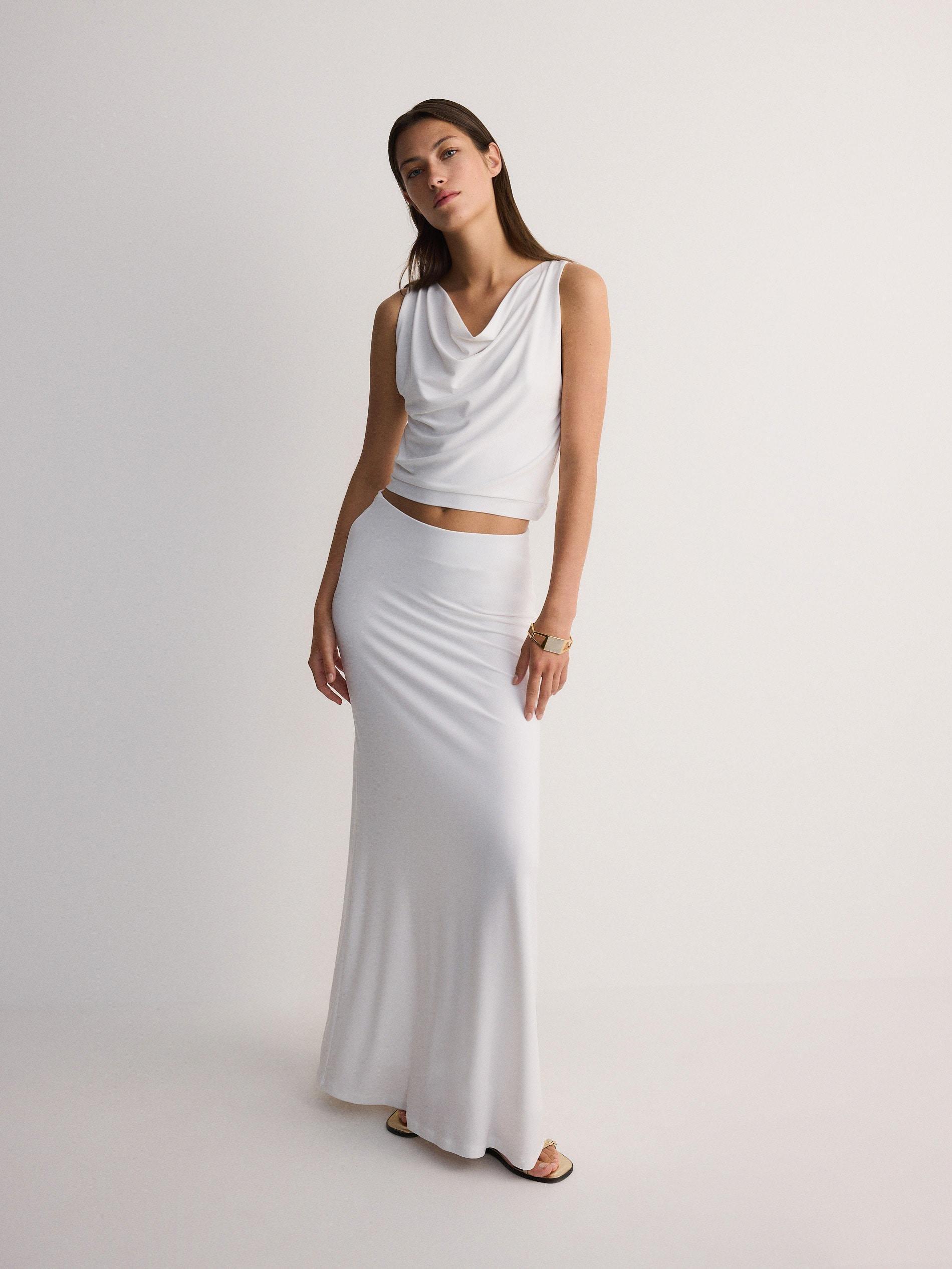 White Drape Neck Top, , large image number 3