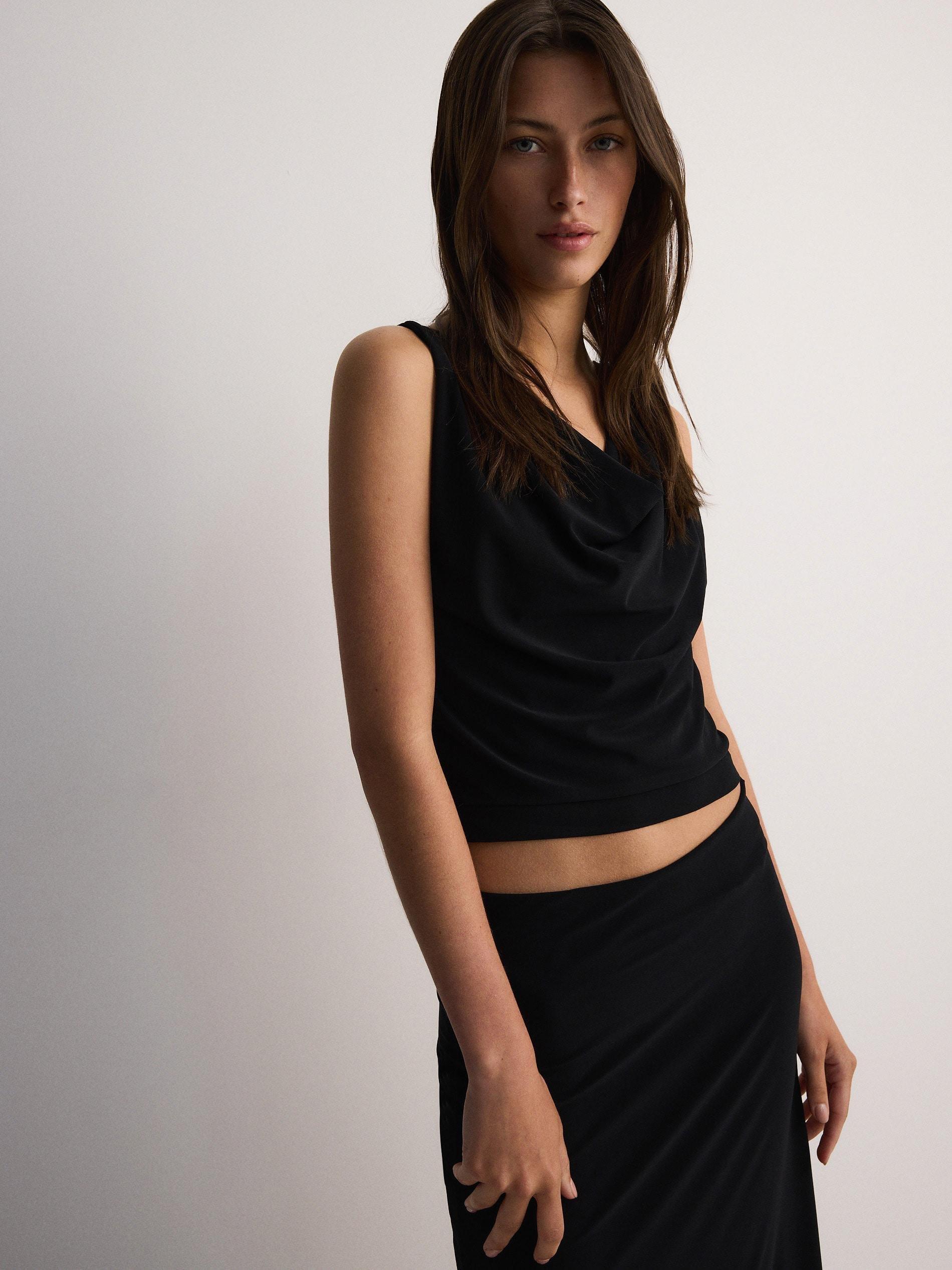 Black Drape Neck Top, , large image number 1