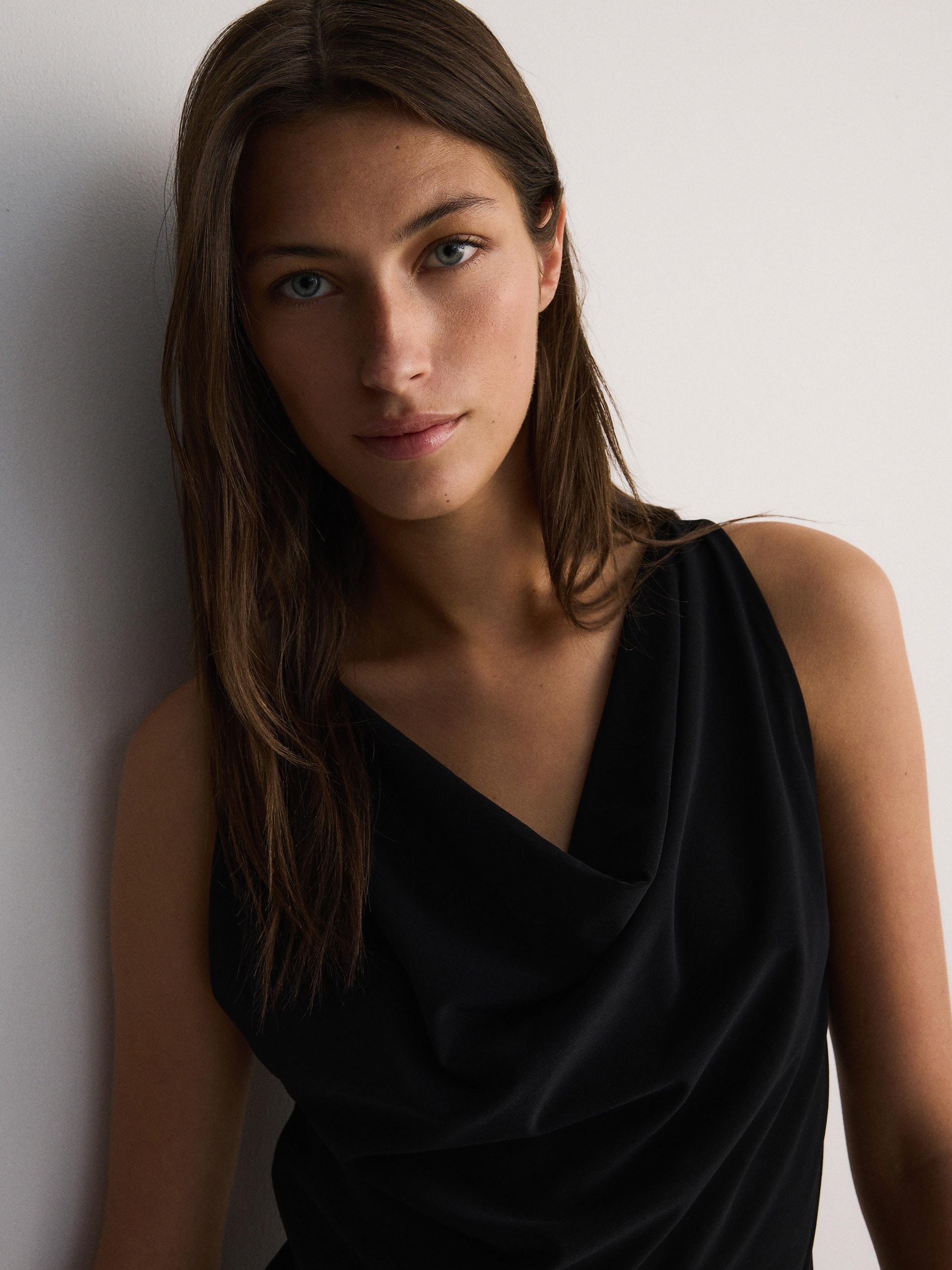 Black Drape Neck Top, , large image number 3