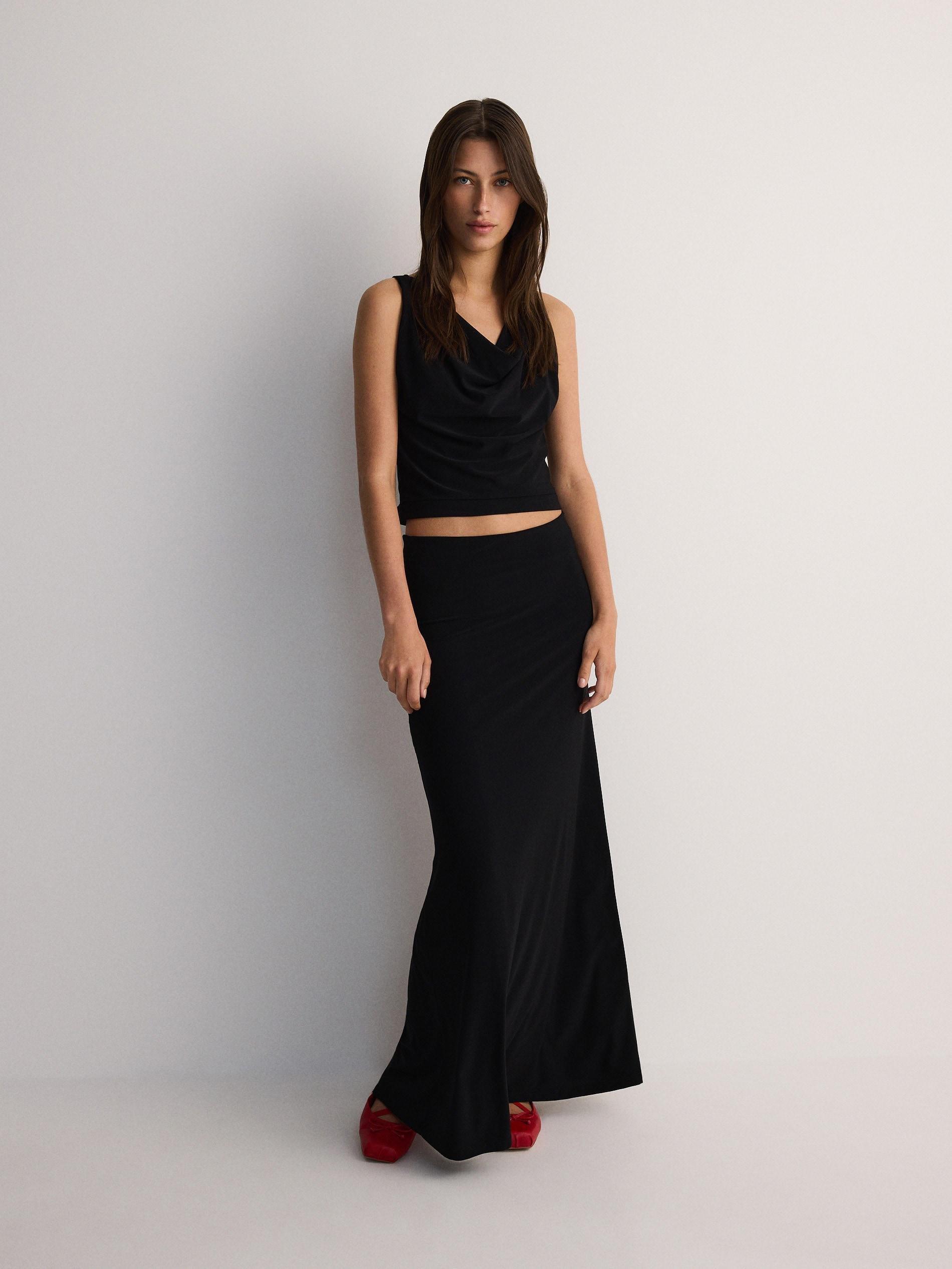 Black Drape Neck Top, , large image number 5