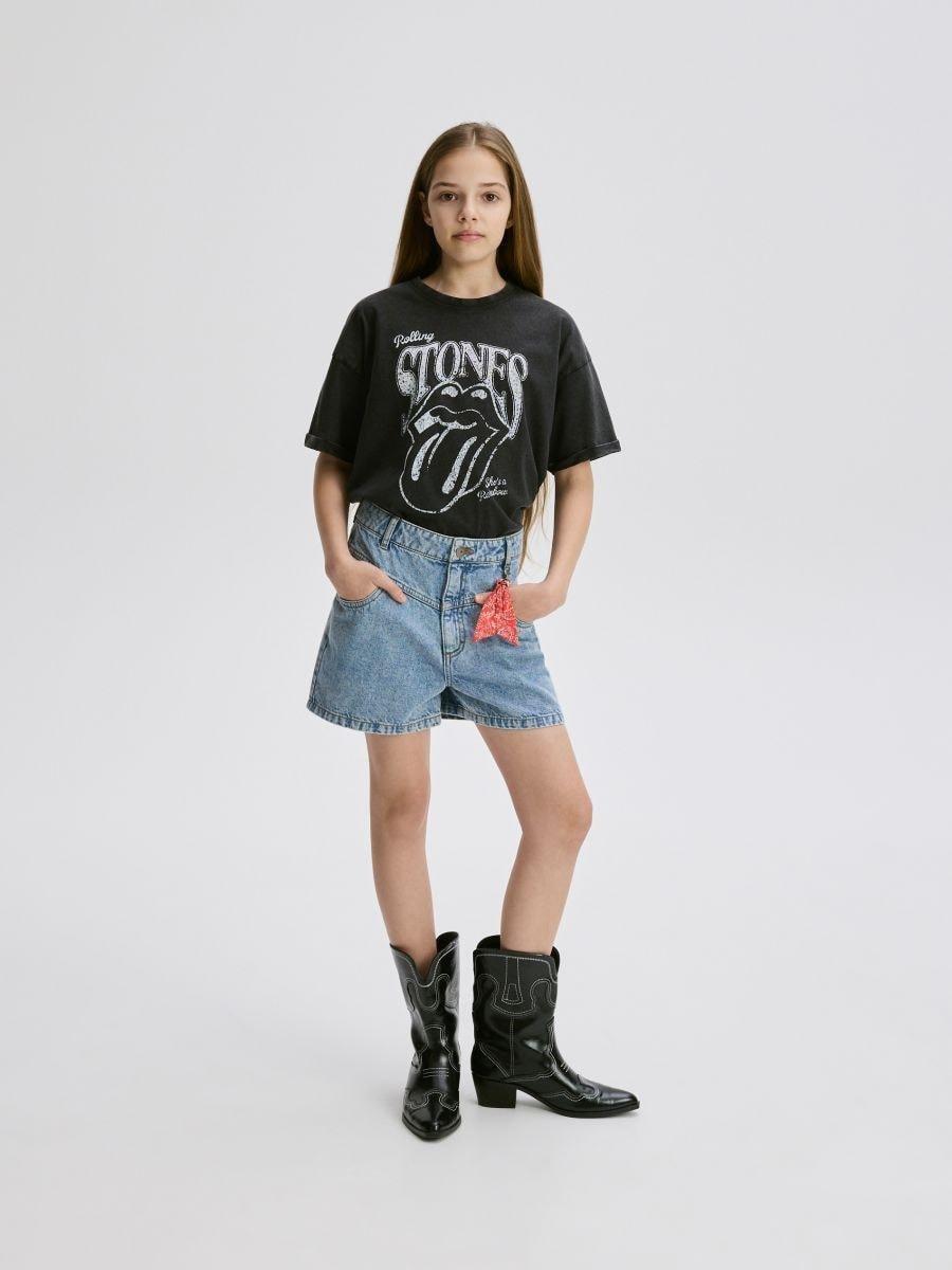 Blue Denim Shorts With Keychain, , medium