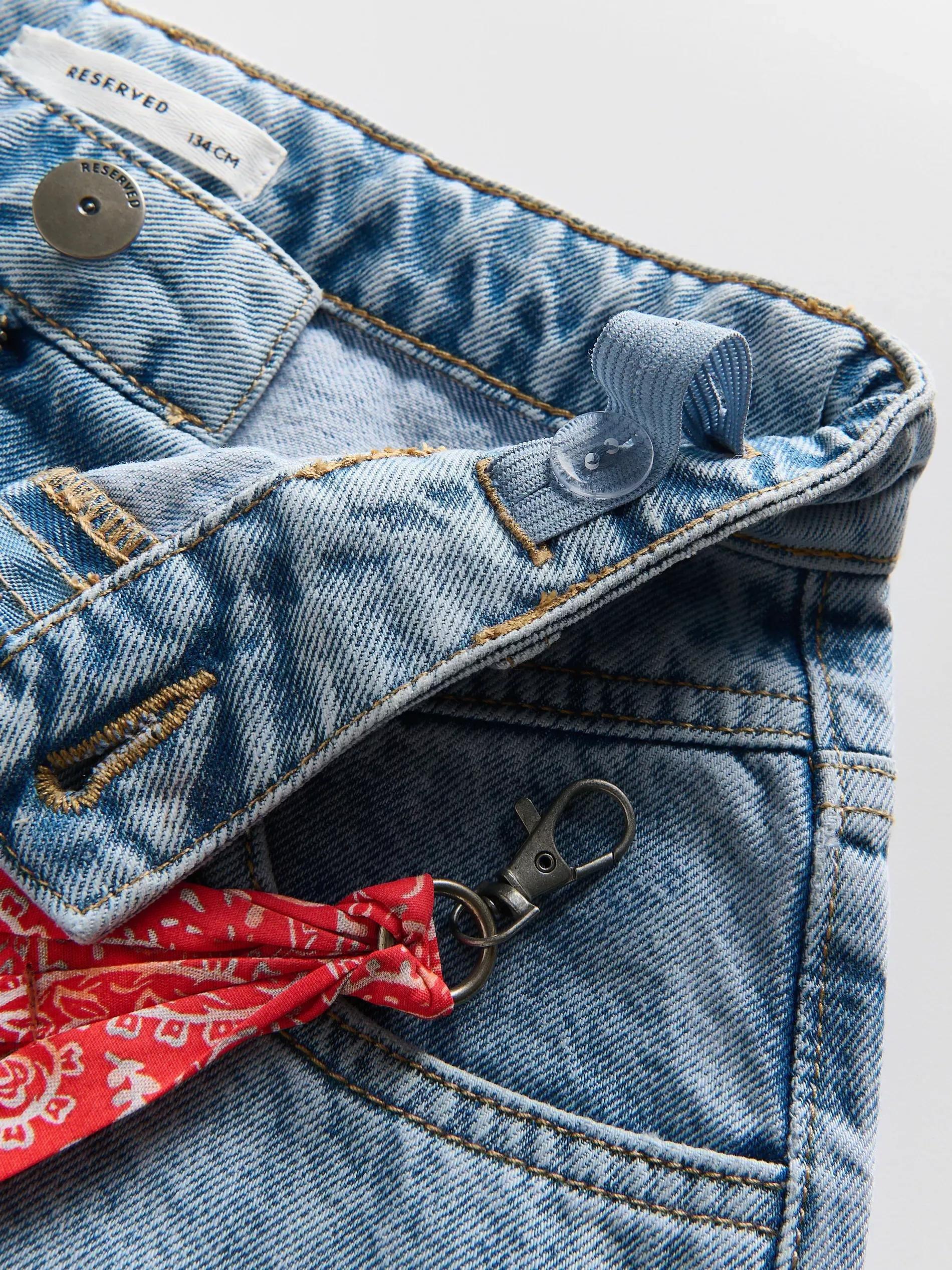 Blue Denim Shorts With Keychain, , large image number 4