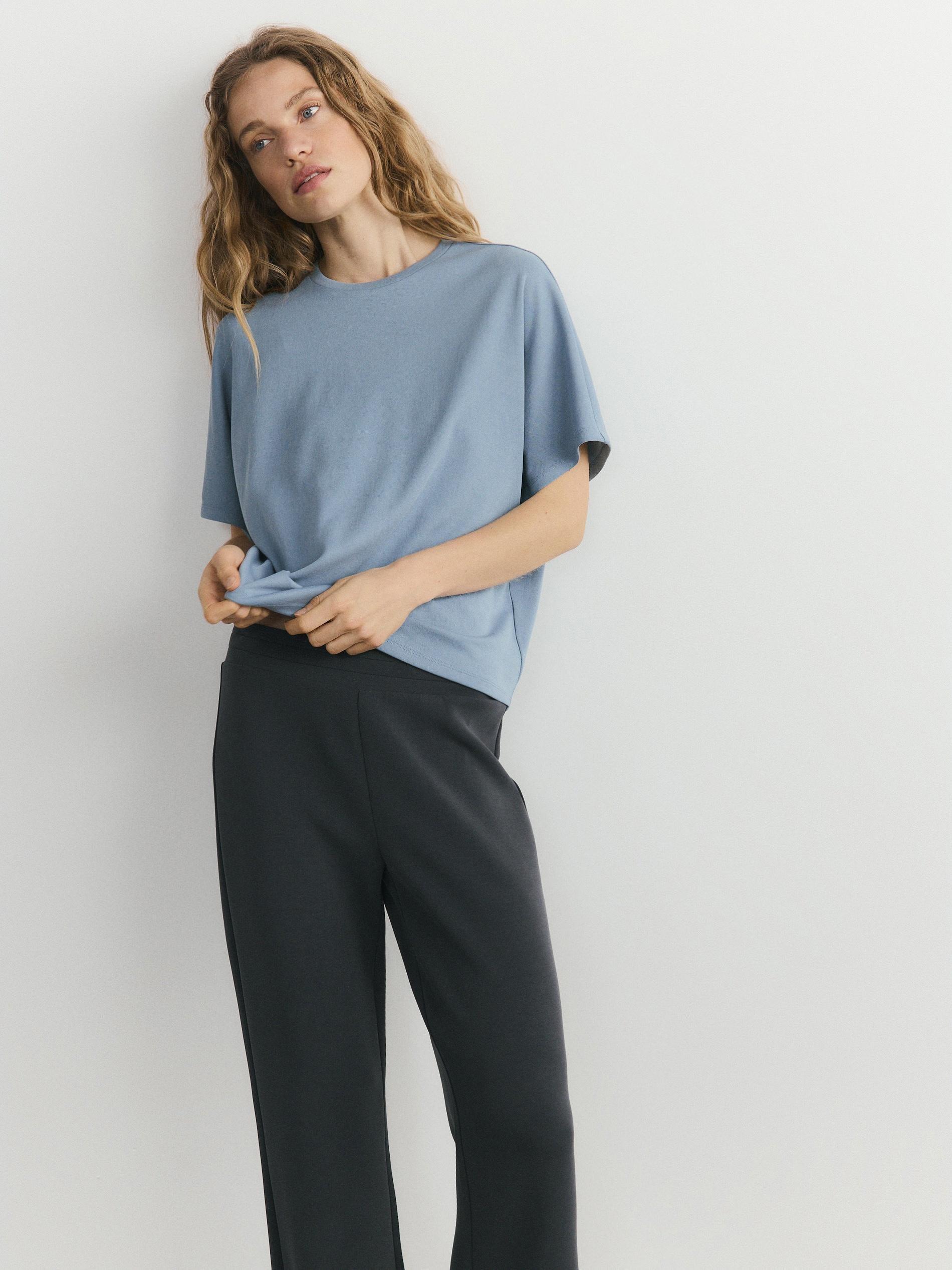 Blue Modal Blend Oversized T-Shirt, Blue, medium