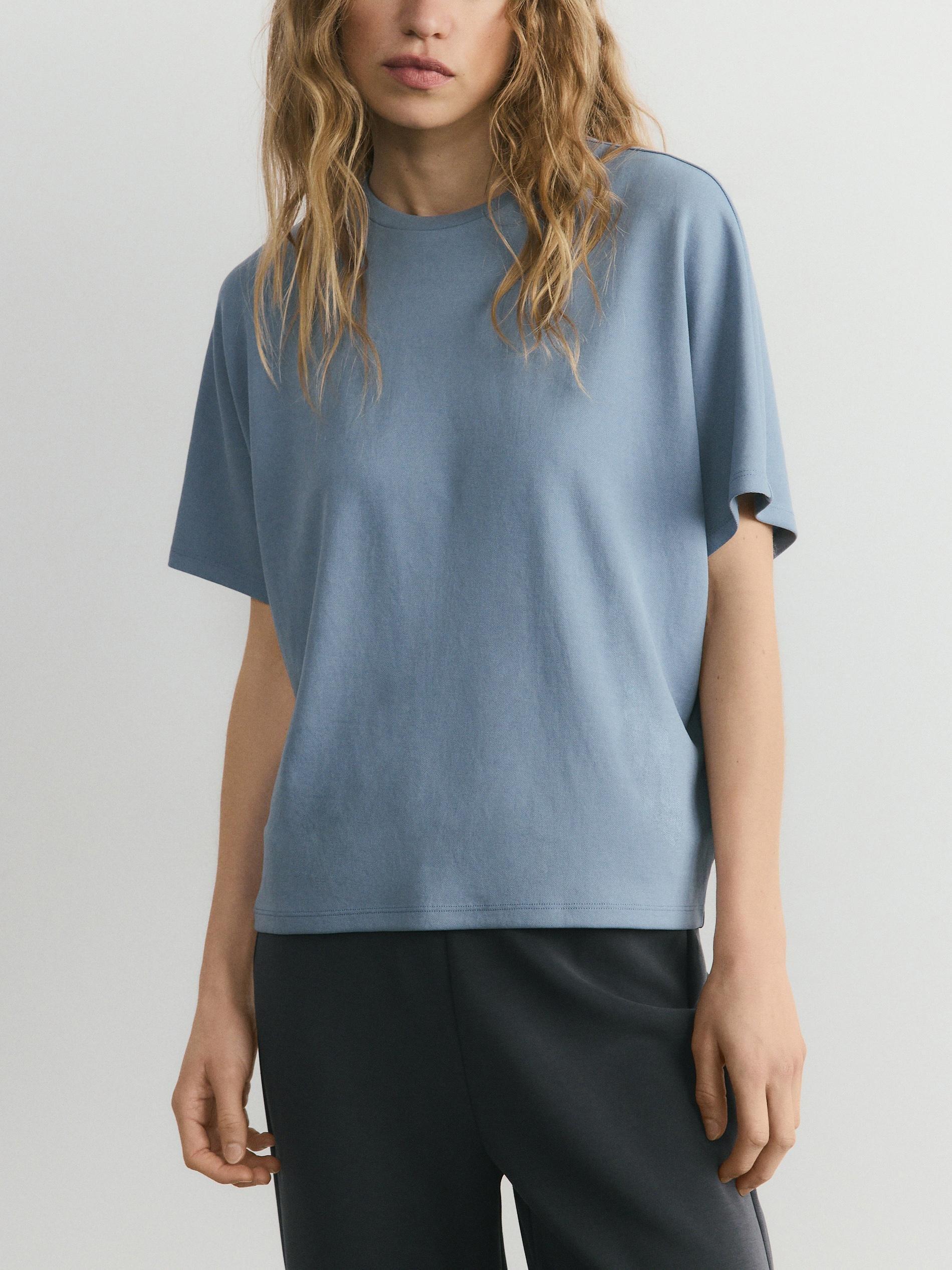 Blue Modal Blend Oversized T-Shirt, Blue, medium