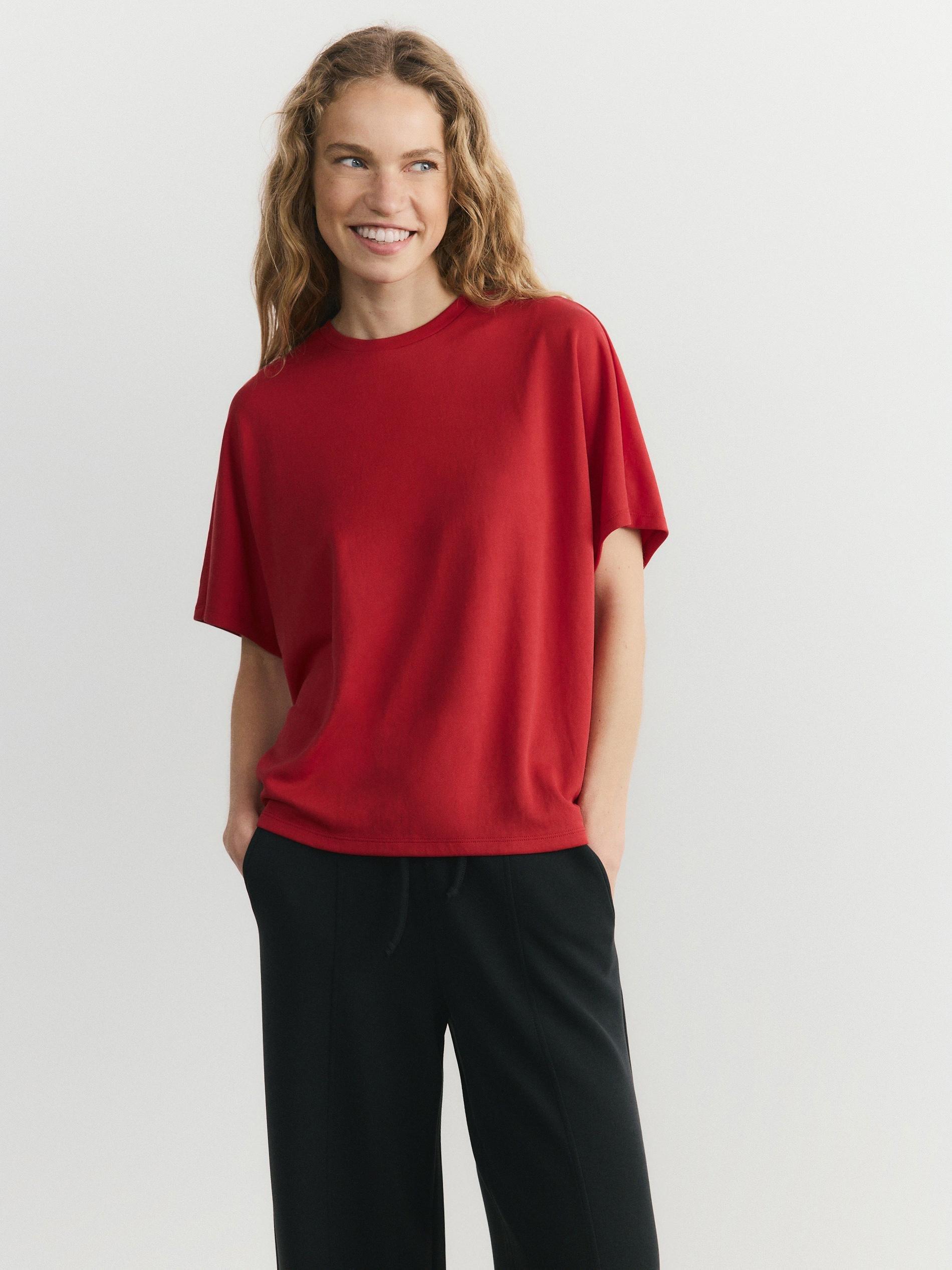 Red Modal Blend Oversized T-Shirt, Red, medium