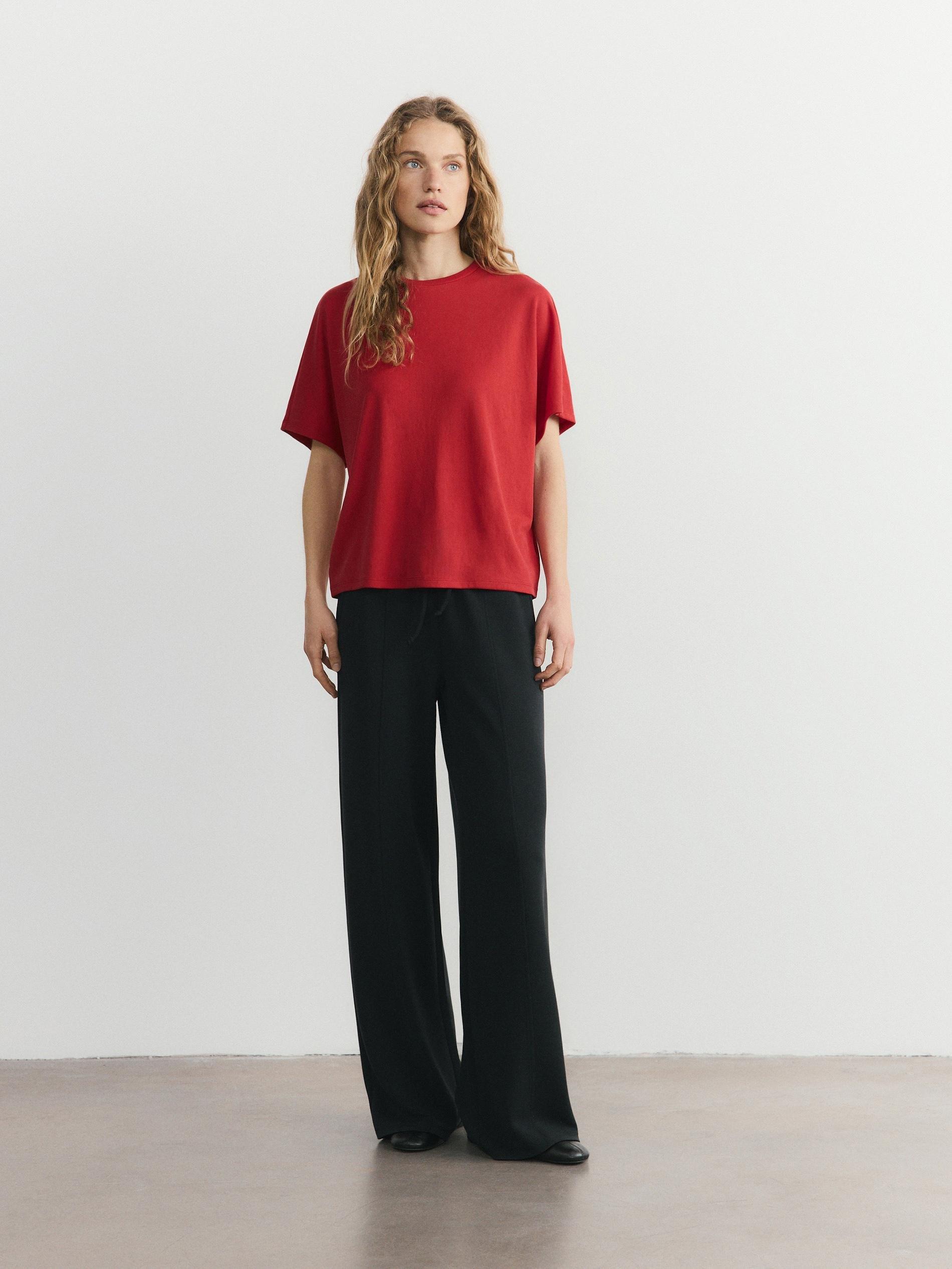Red Modal Blend Oversized T-Shirt, Red, medium