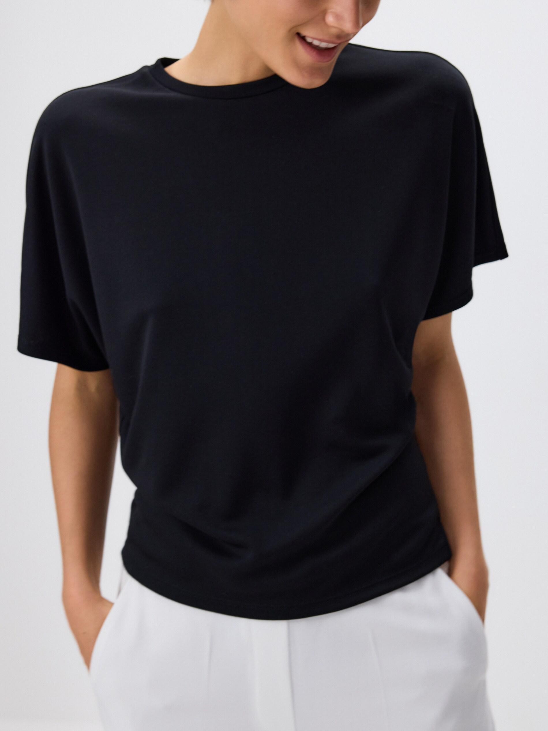Black Modal Blend Oversized T-Shirt, Black, medium