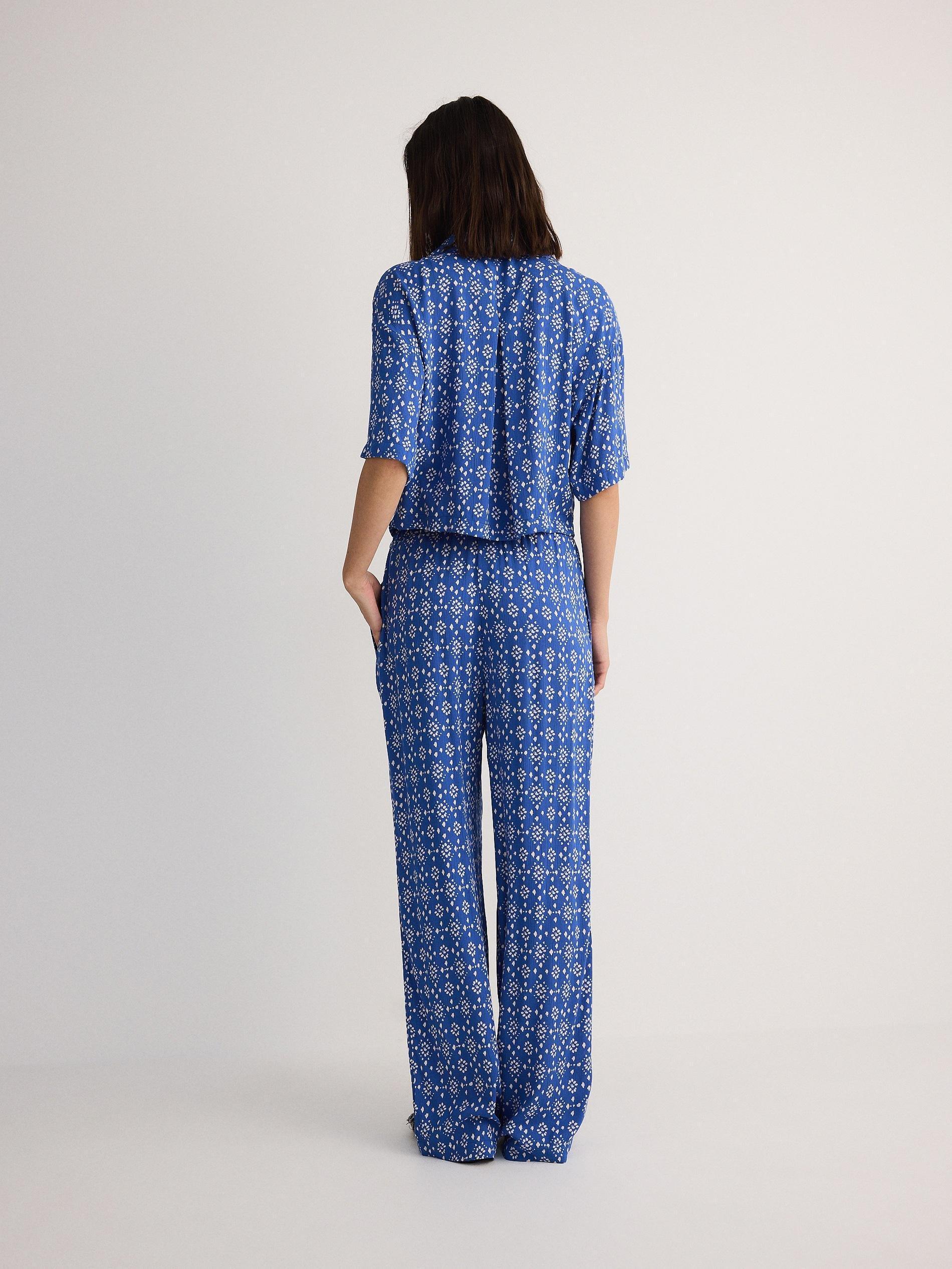 Blue Patterned Viscose Trousers, , large image number 3
